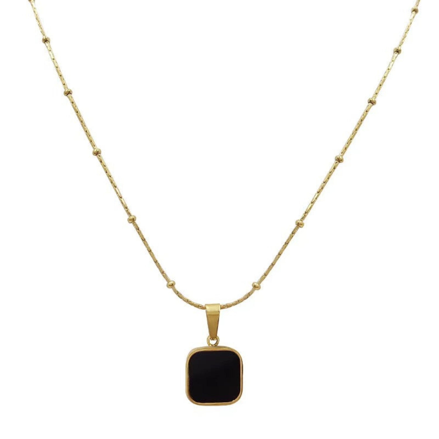 Gold Black Square Pendant Necklace JLTN1735