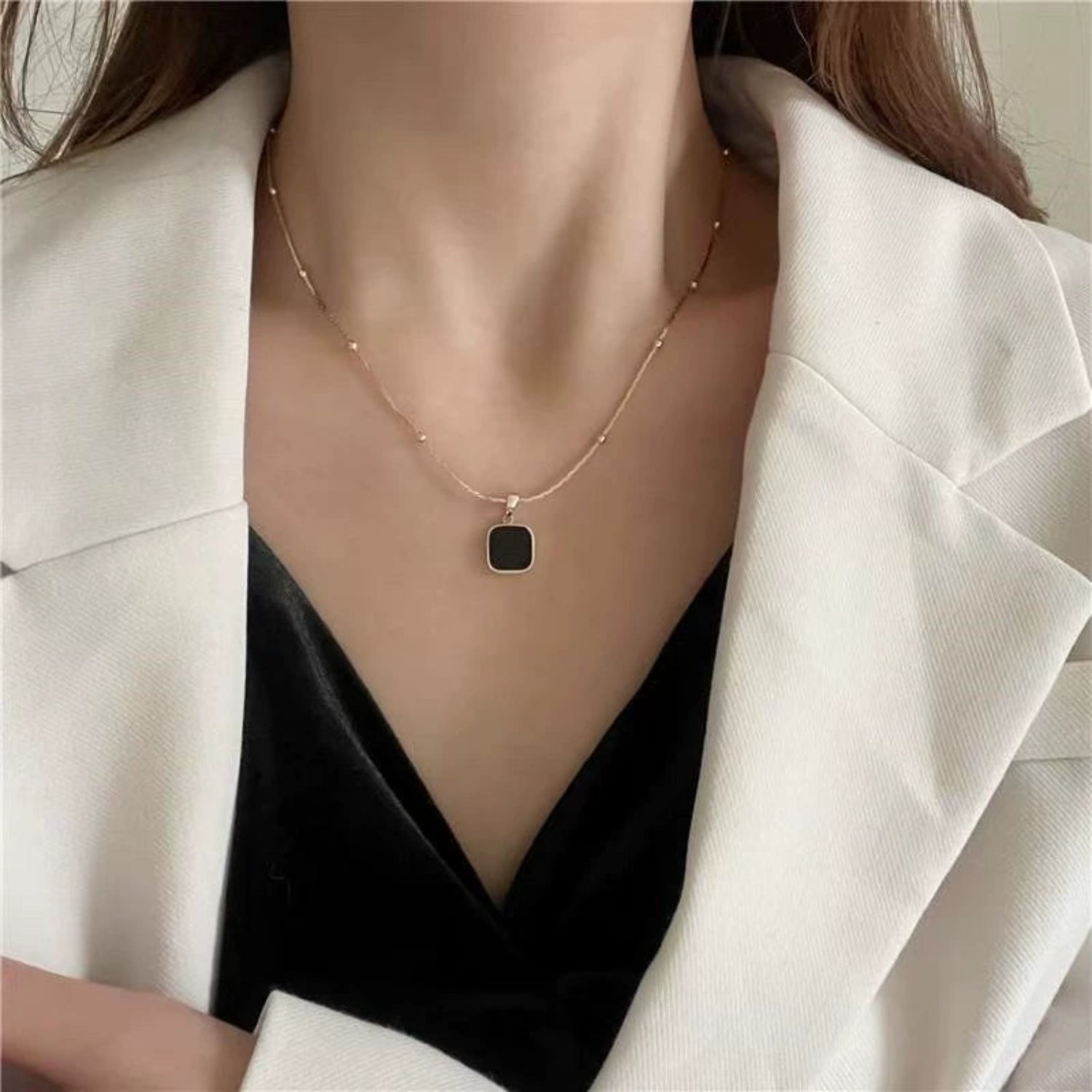 Gold Black Square Pendant Necklace JLTN1735