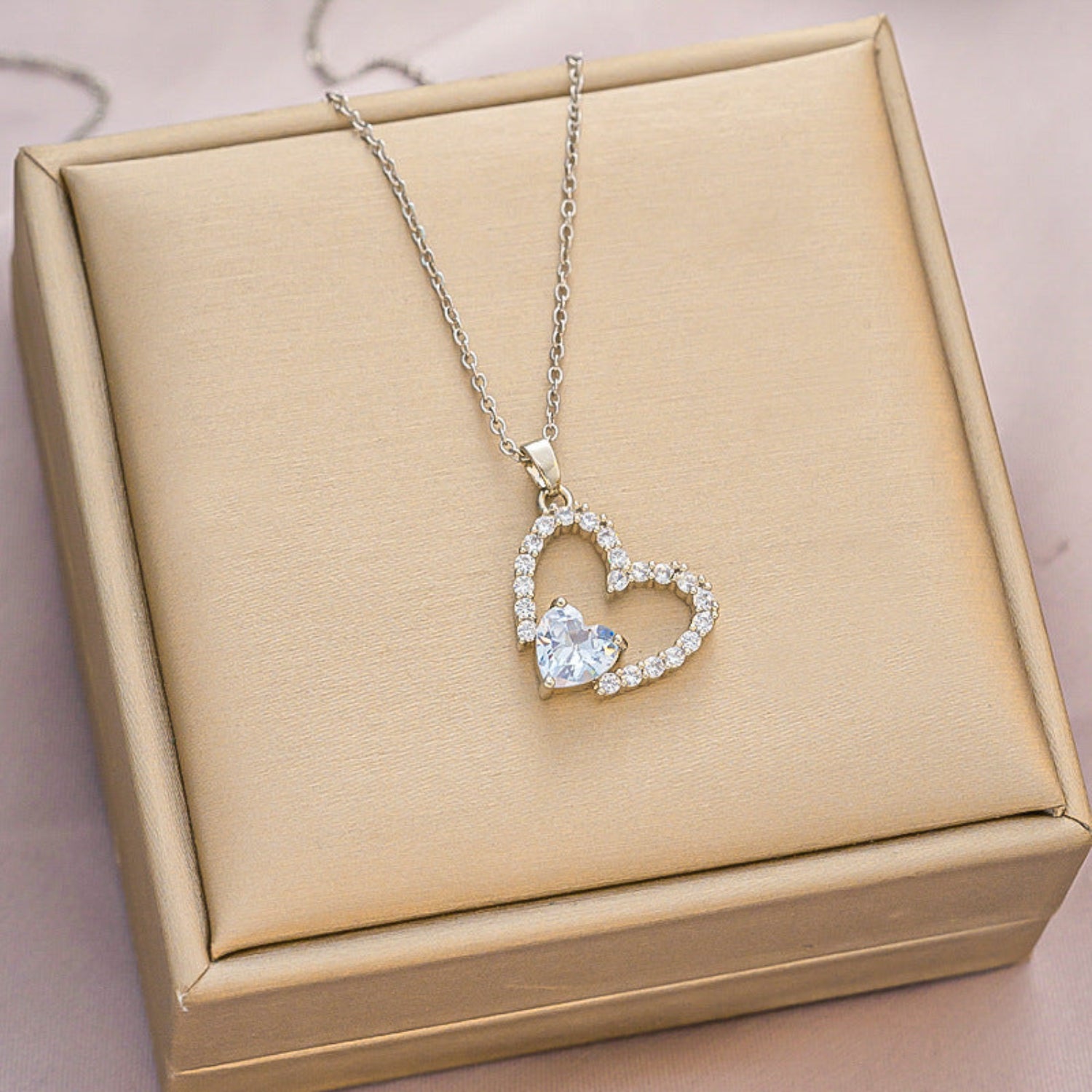 Silver Crystal Double Heart Necklace JLTN1740