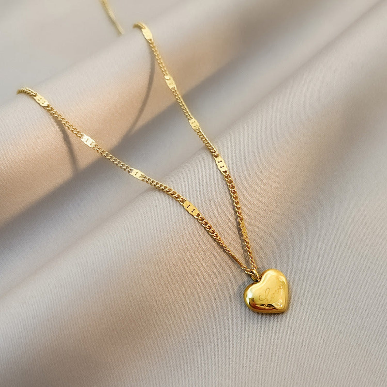 Gold Heart Engraved "Love" Necklace JLTN1741