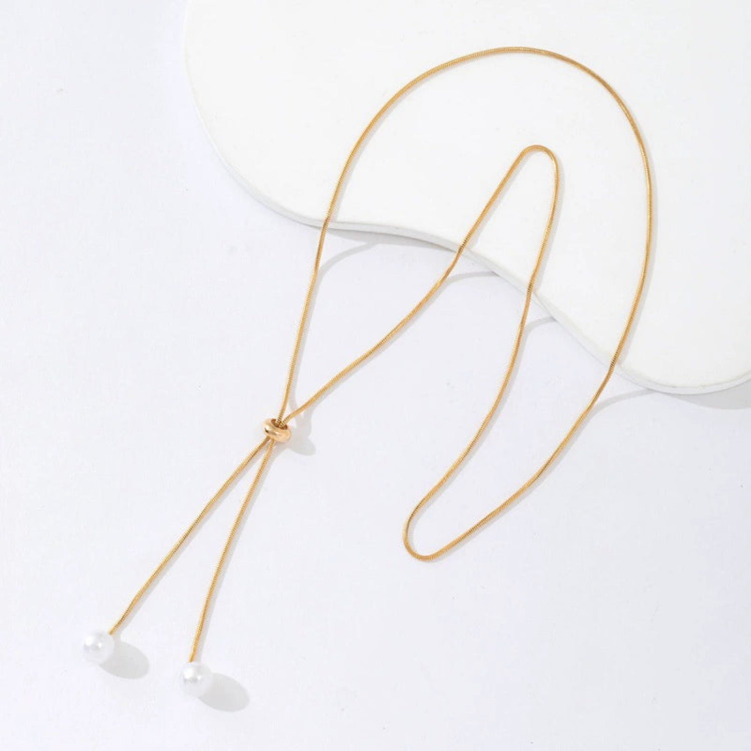 Gold Dual Pearl Lariat Necklace JLTN1745