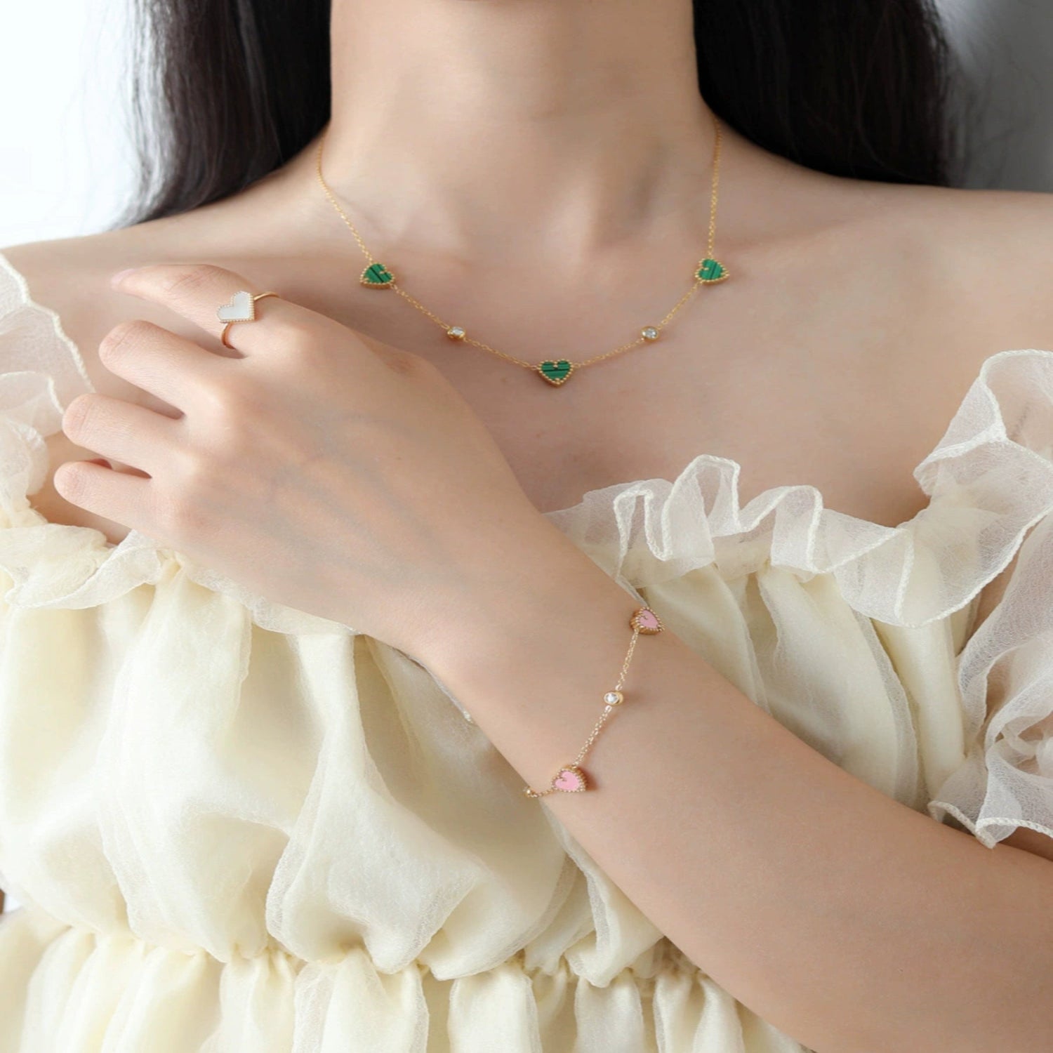 Green Malachite Heart Station Necklace JLTN1753