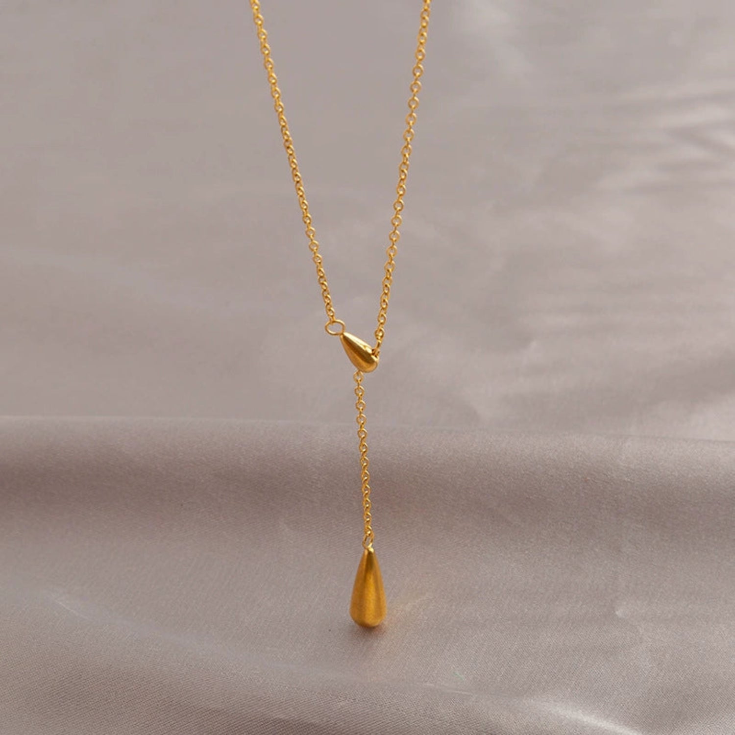 Gold Dual-Teardrop Lariat Necklace JLTN1764