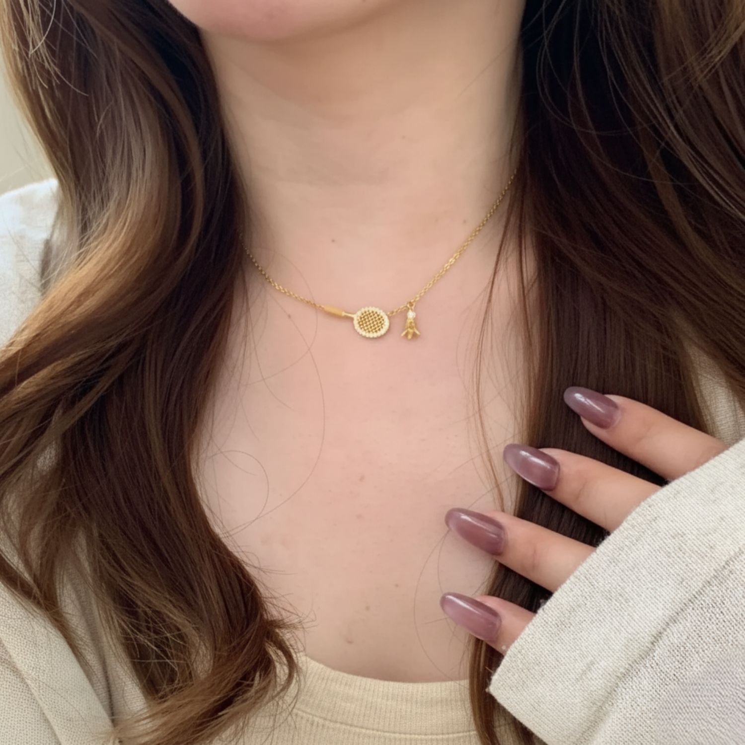 Gold Badminton Racket Lariat Necklace JLTN1766