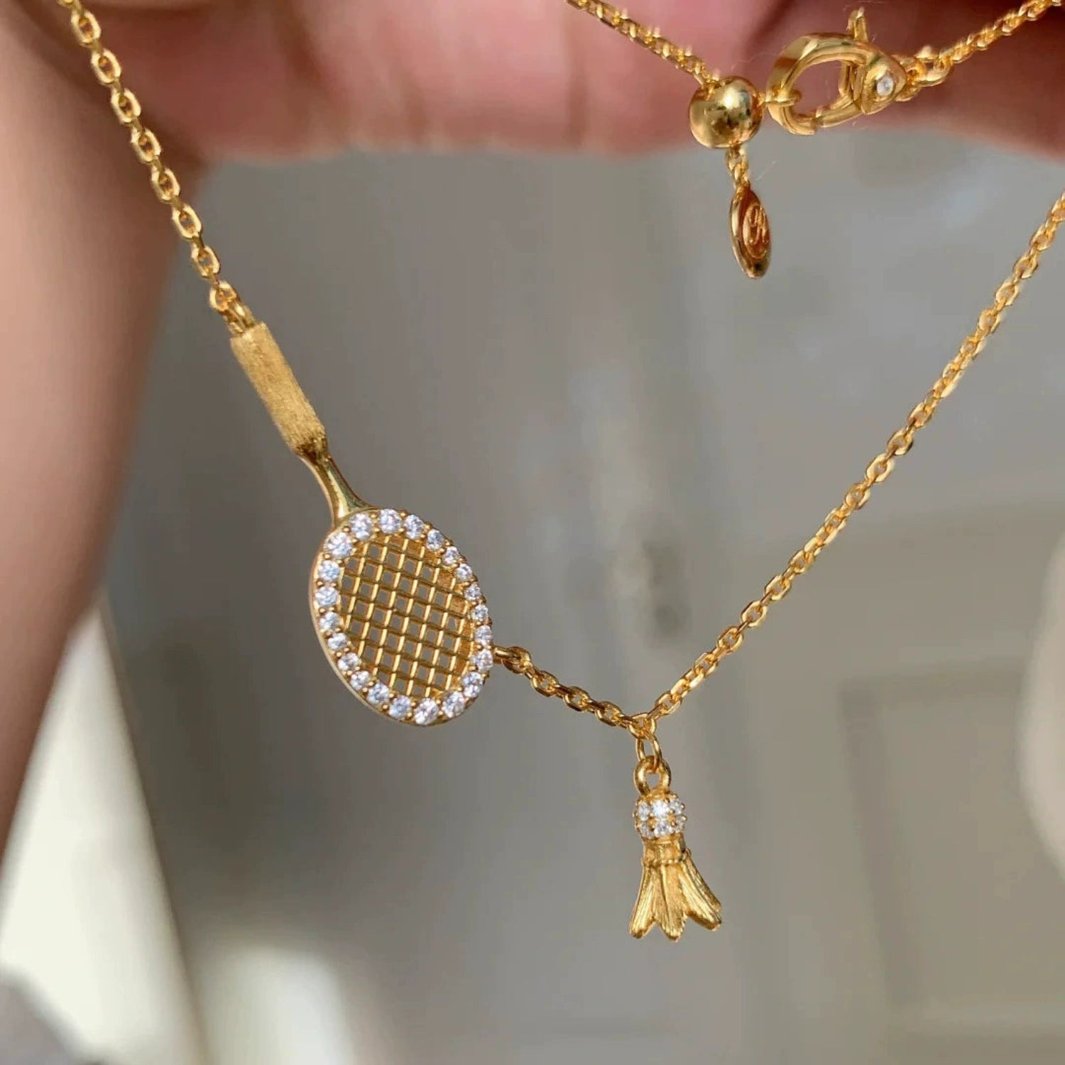 Gold Badminton Racket Lariat Necklace JLTN1766