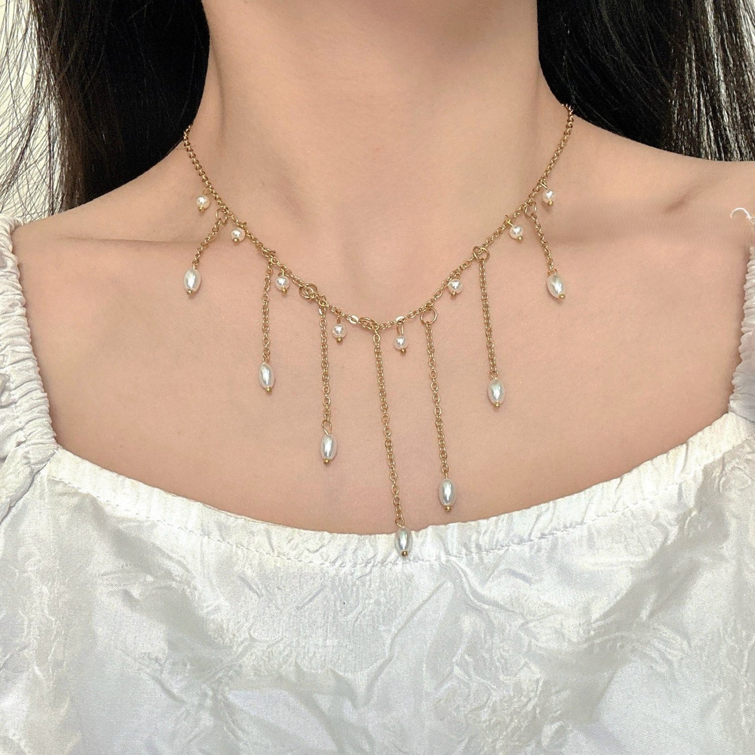 Elegant Draping Pearl Fringe Necklace JLTN1768