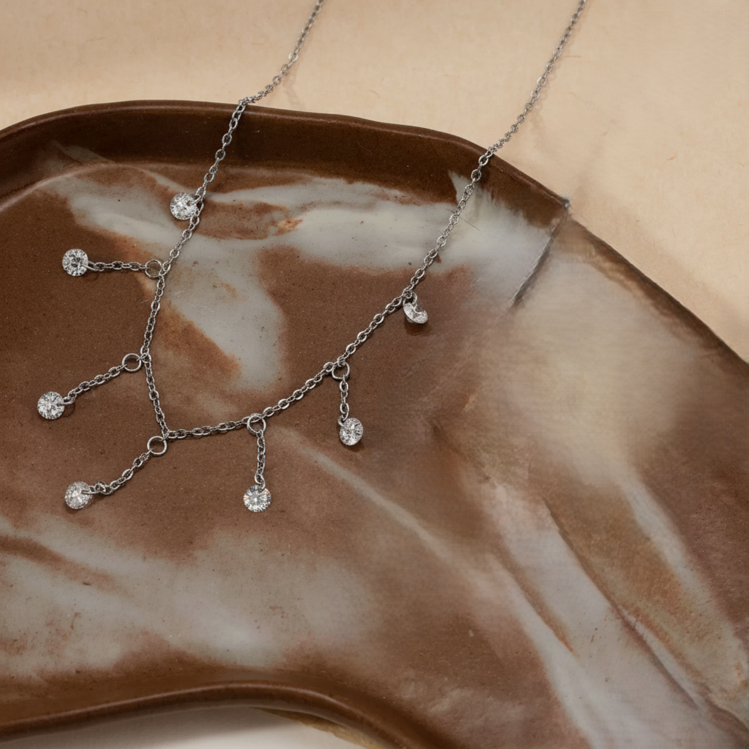 Silver Crystal Fringe Drop Necklace JLTN1772