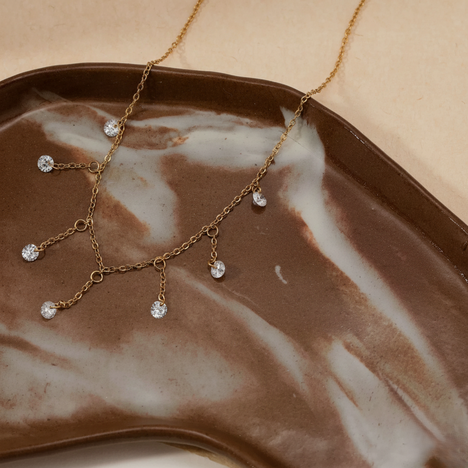 Gold Crystal Fringe Drop Necklace JLTN1773