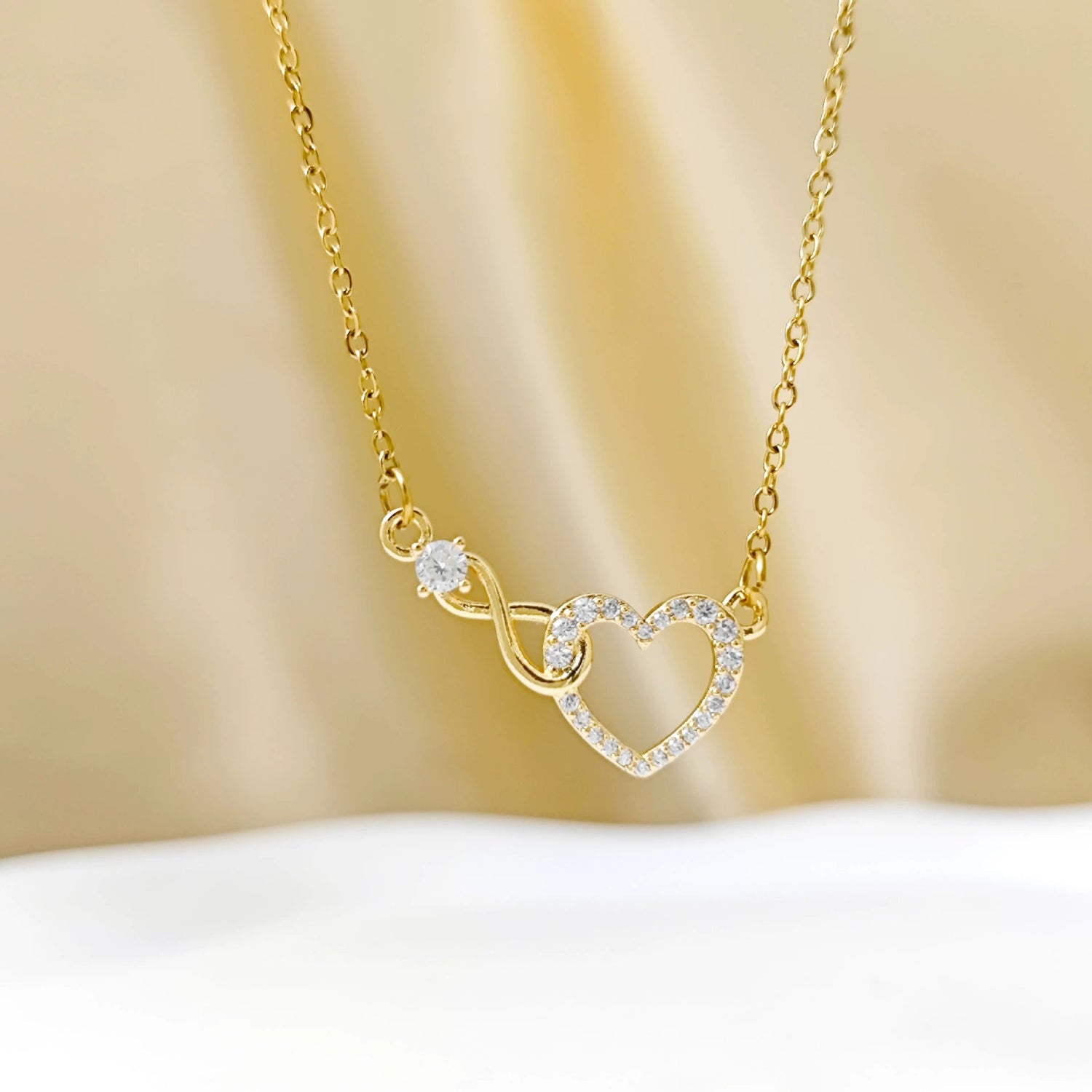 Gold Crystal Heart Infinity Necklace JLTN1776