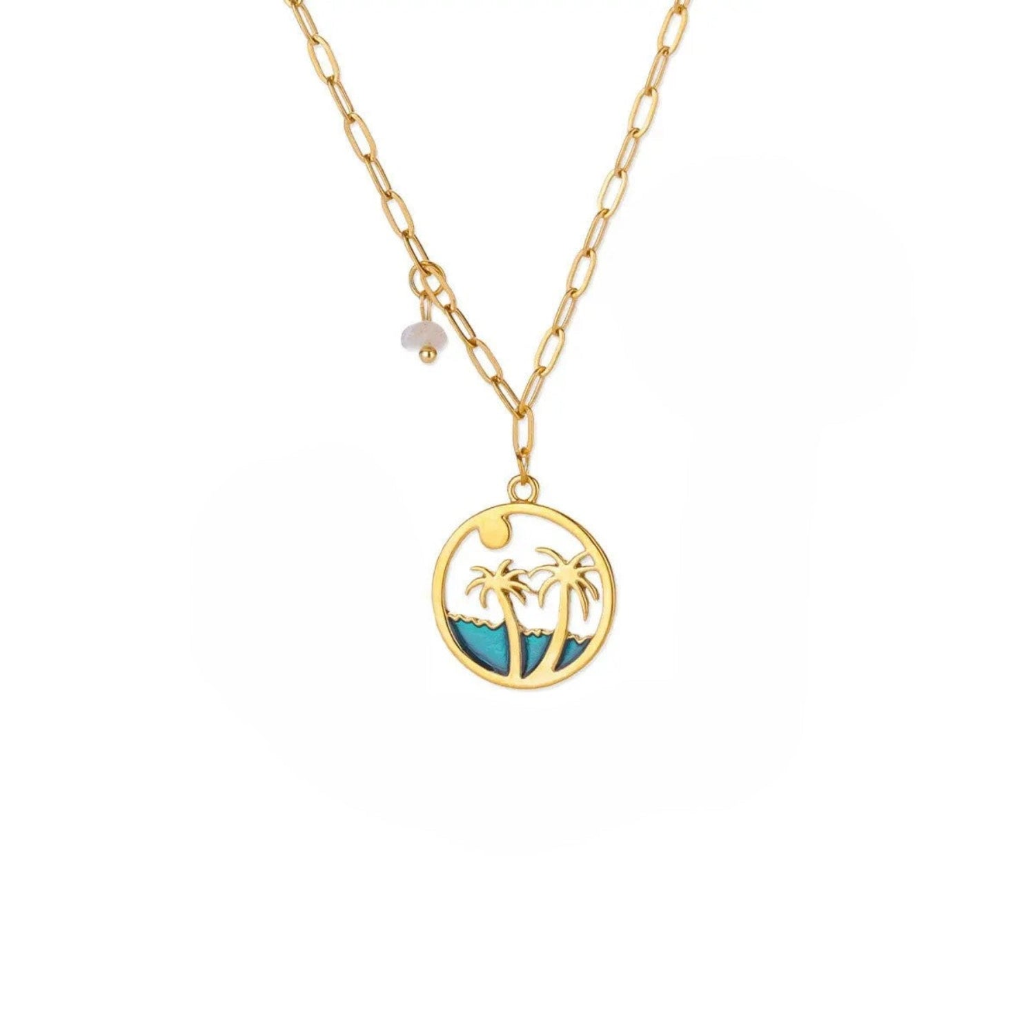 Gold Tropical Circle Paperclip Necklace JLTN1781