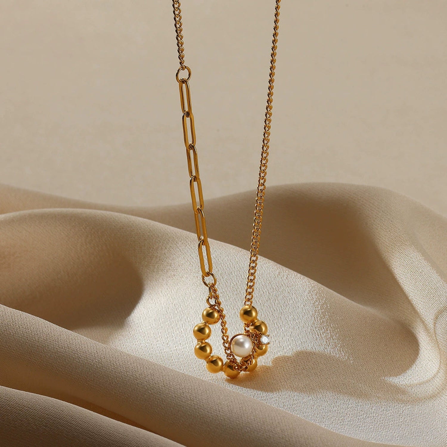 Gold Beaded Pearl Necklace JLTN1791