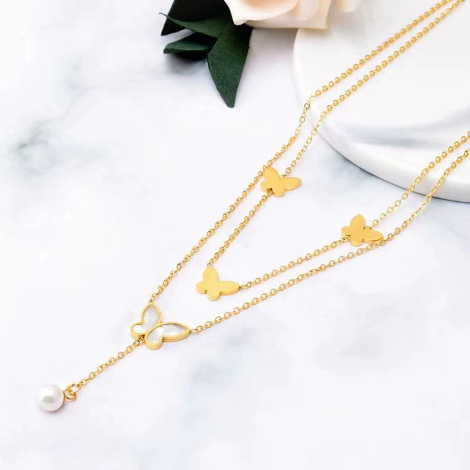 Gold Butterfly Pearl Necklace JLTN1806