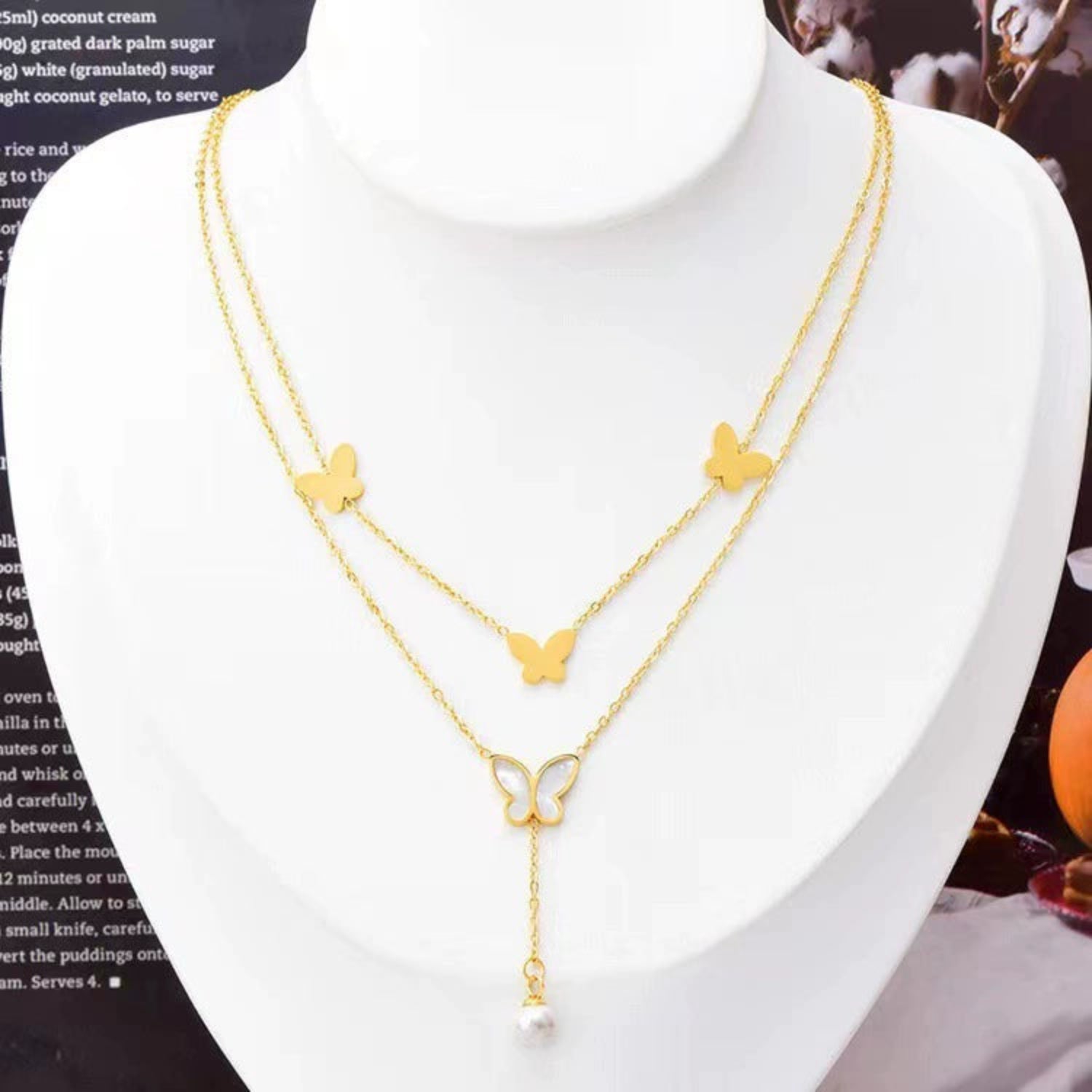 Gold Butterfly Pearl Necklace JLTN1806
