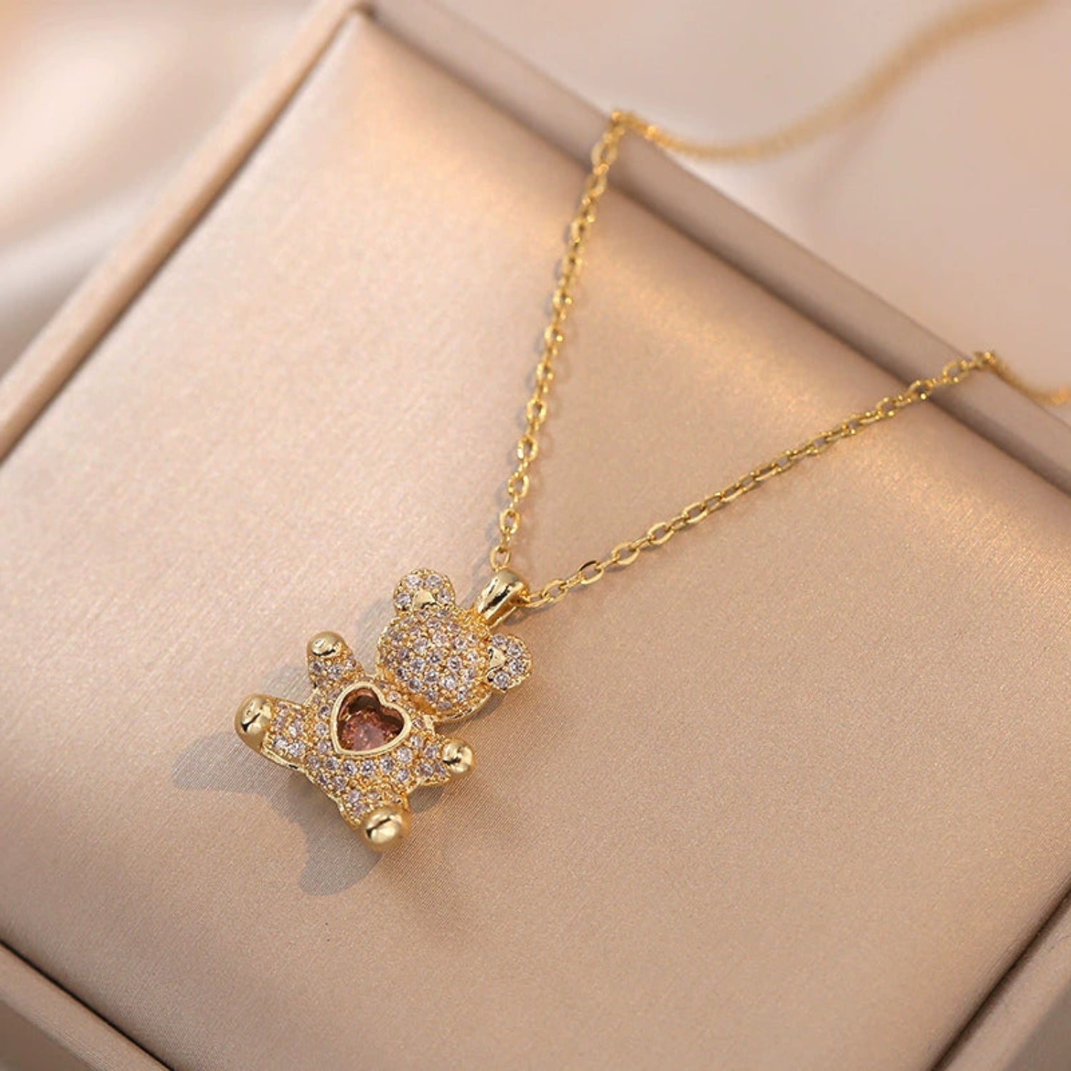 Gold Crystal Teddy Bear Necklace JLTN1817