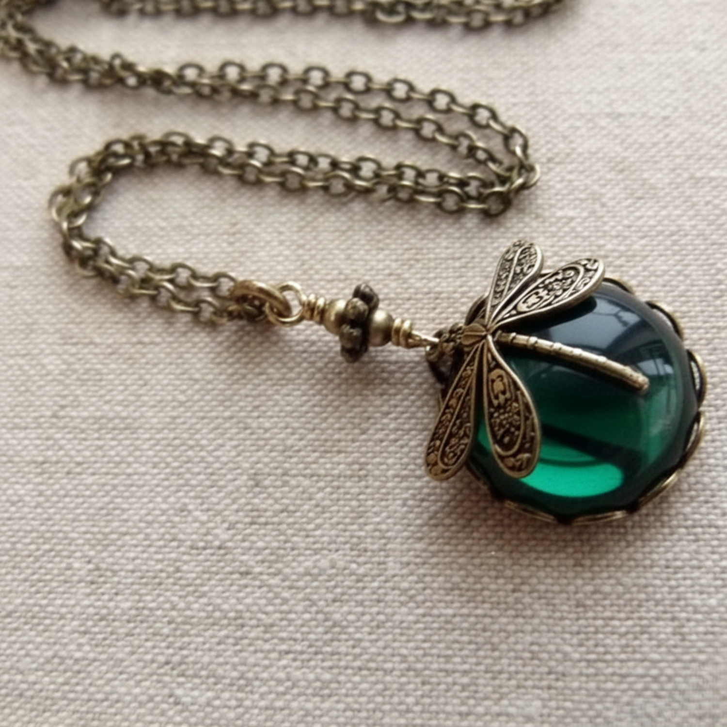 Vintage Dragonfly Emerald Green Necklace JLTN1819