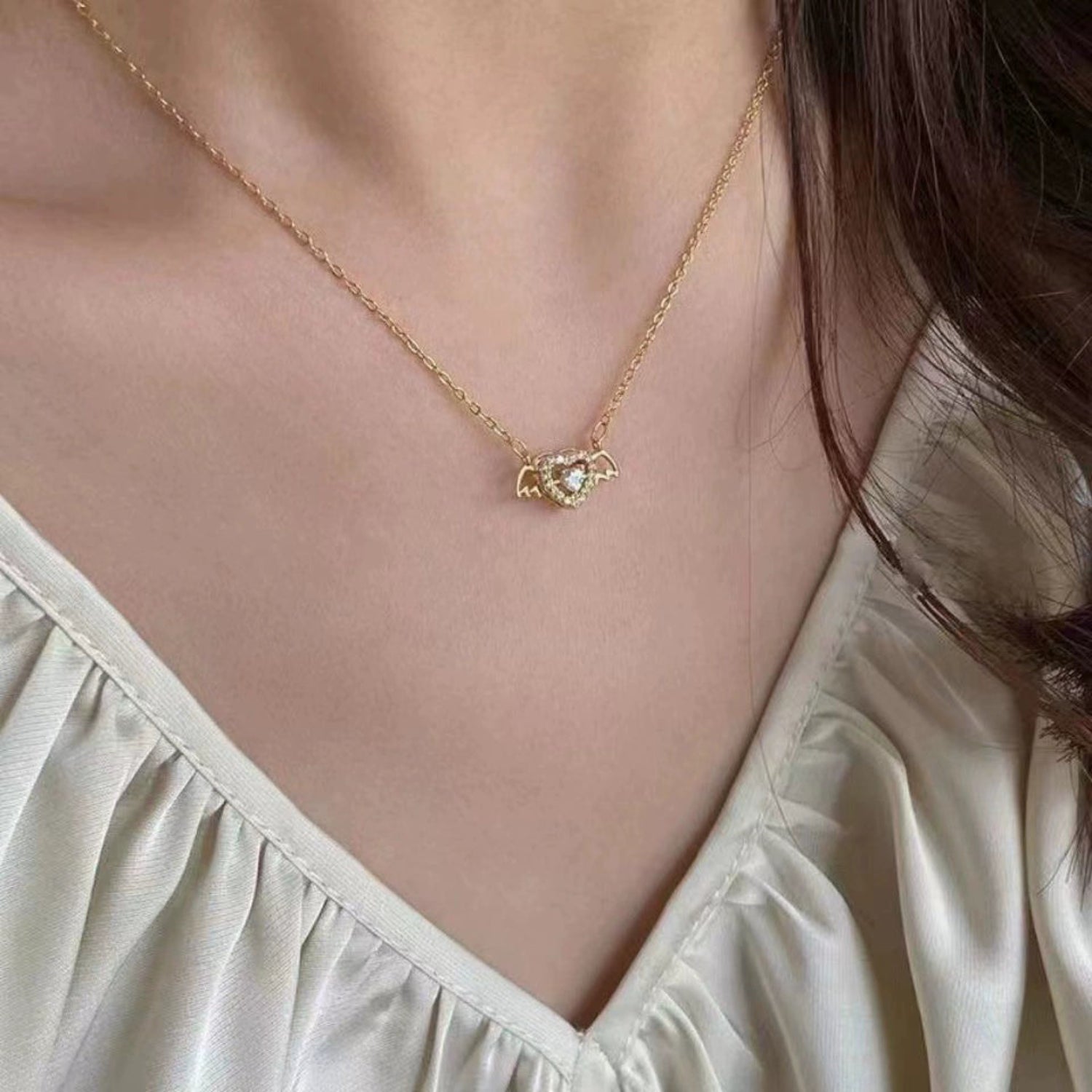 Gold Winged Heart Crystal Necklace JLTN1822