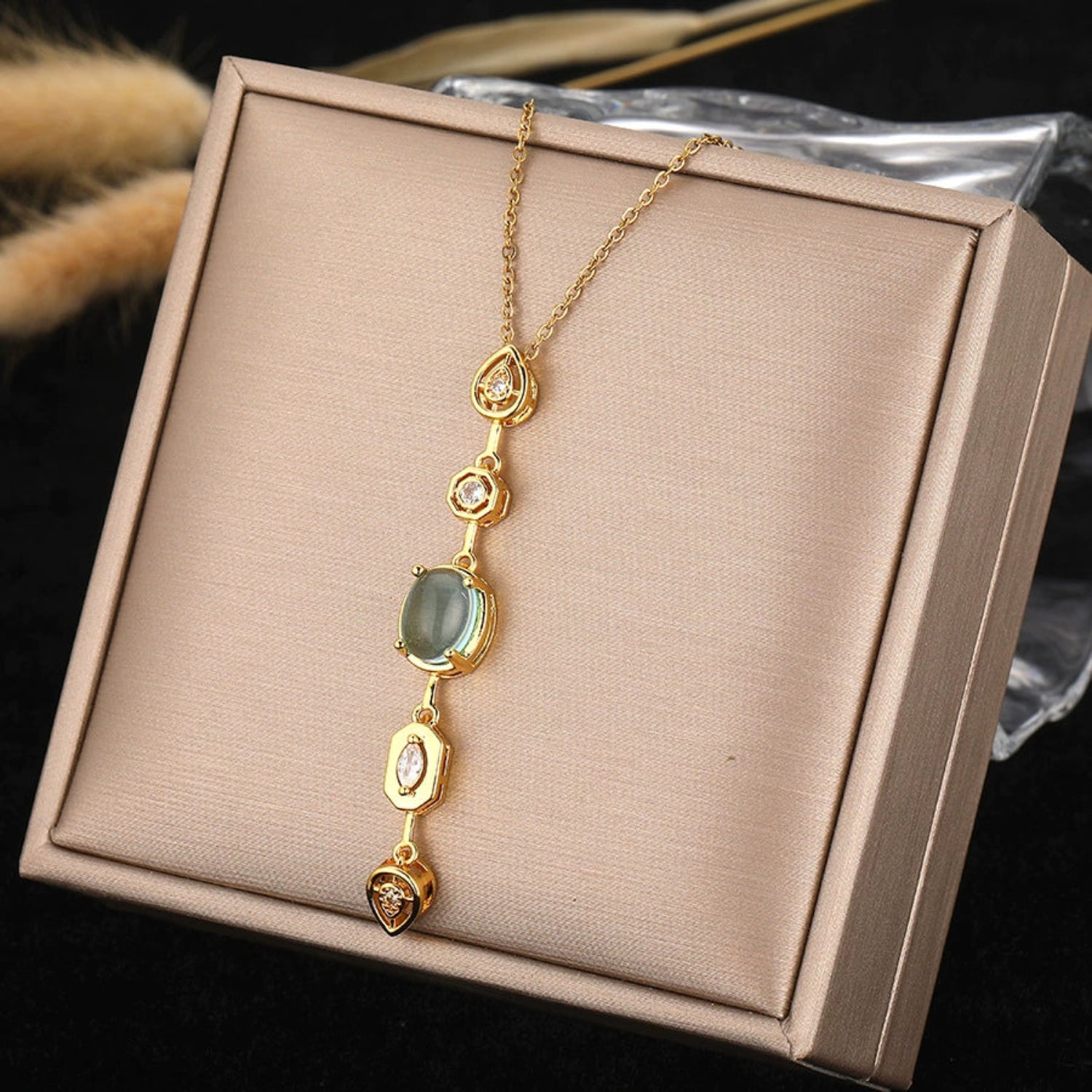 Gold Jade Vertical Drop Necklace JLTN1825
