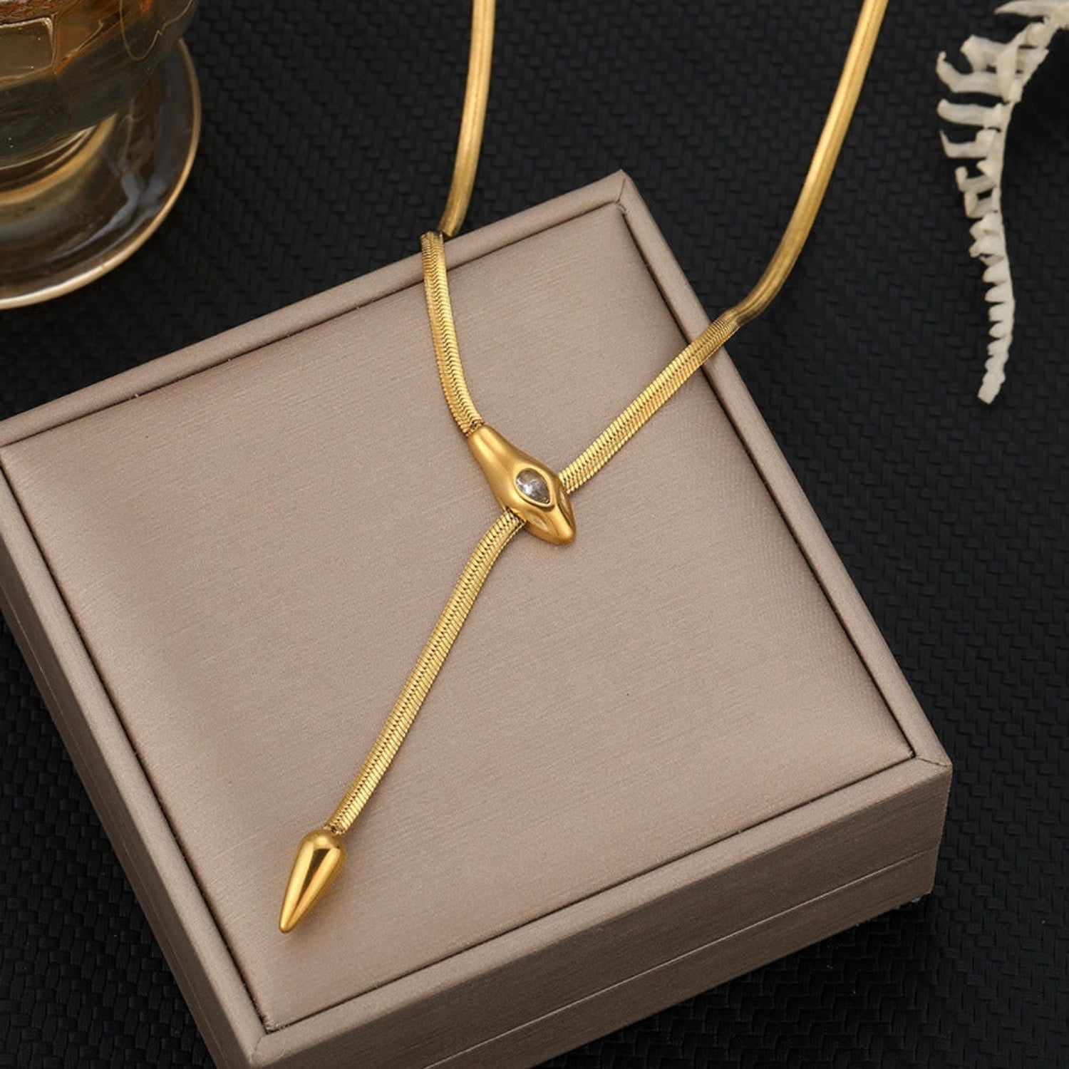 Gold Snake Head Lariat Necklace JLTN1827