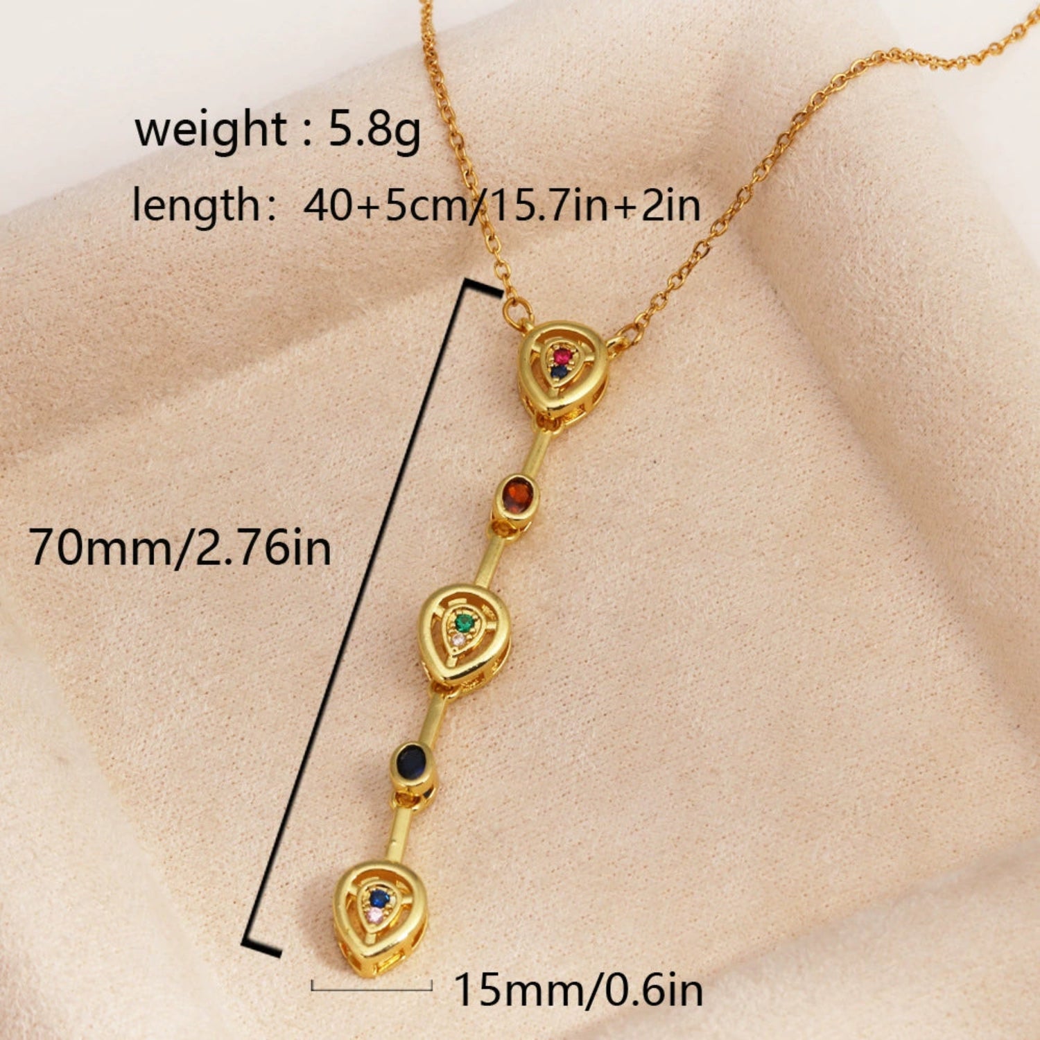Gold Rainbow Teardrop Drop Necklace JLTN1828