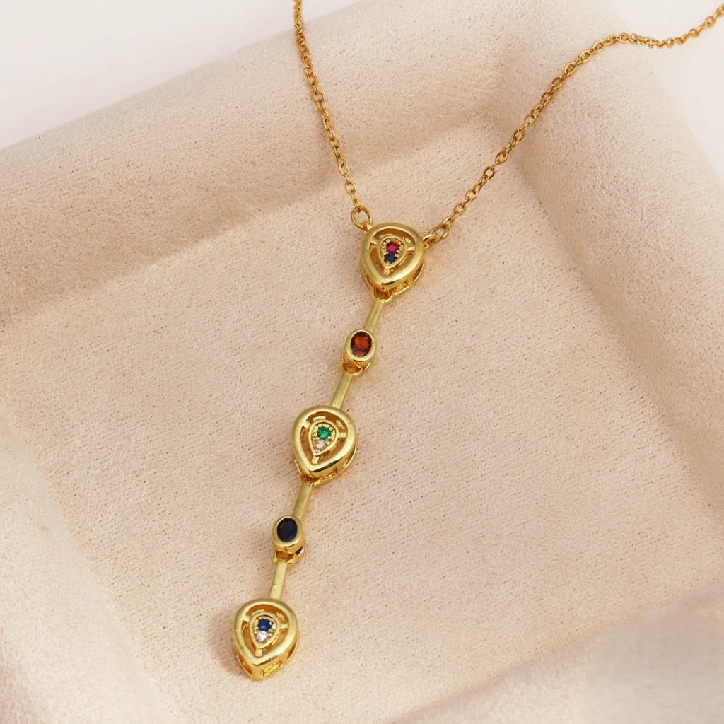 Gold Rainbow Teardrop Drop Necklace JLTN1828