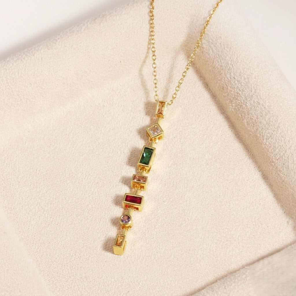 Gold Rainbow Crystal Drop Necklace JLTN1829