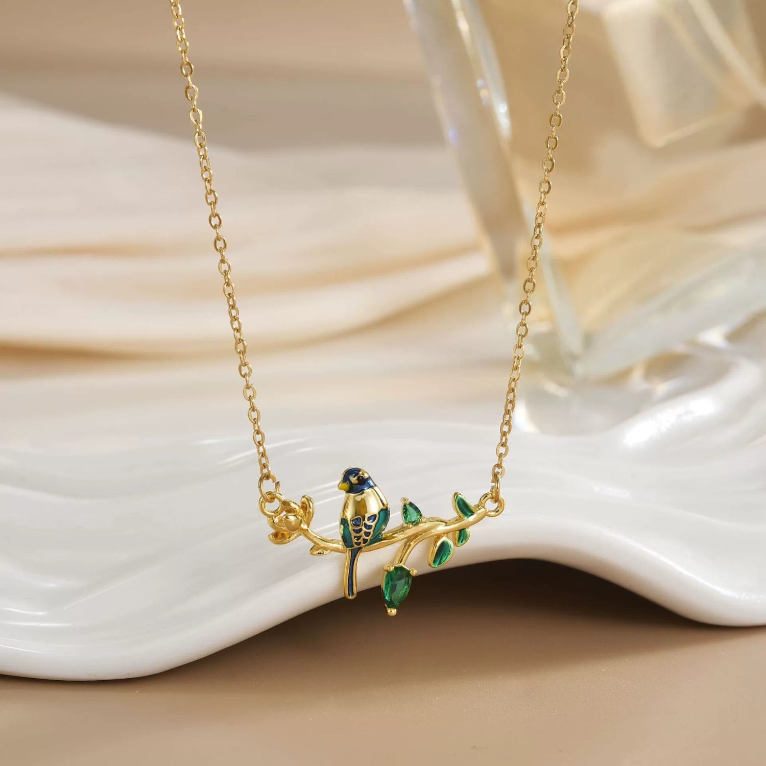 Gold Enamel Bird Branch Necklace JLTN1832