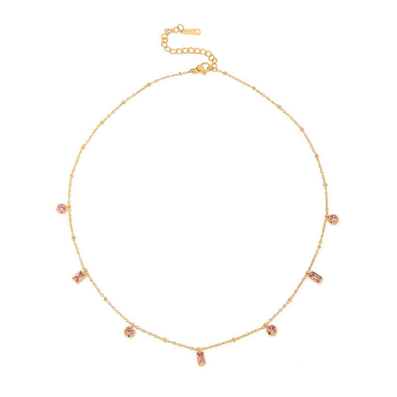 Pink Crystal Gold Charm Necklace JLTN1836