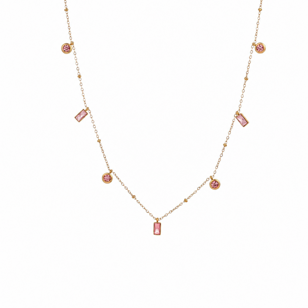 Pink Crystal Gold Charm Necklace JLTN1836