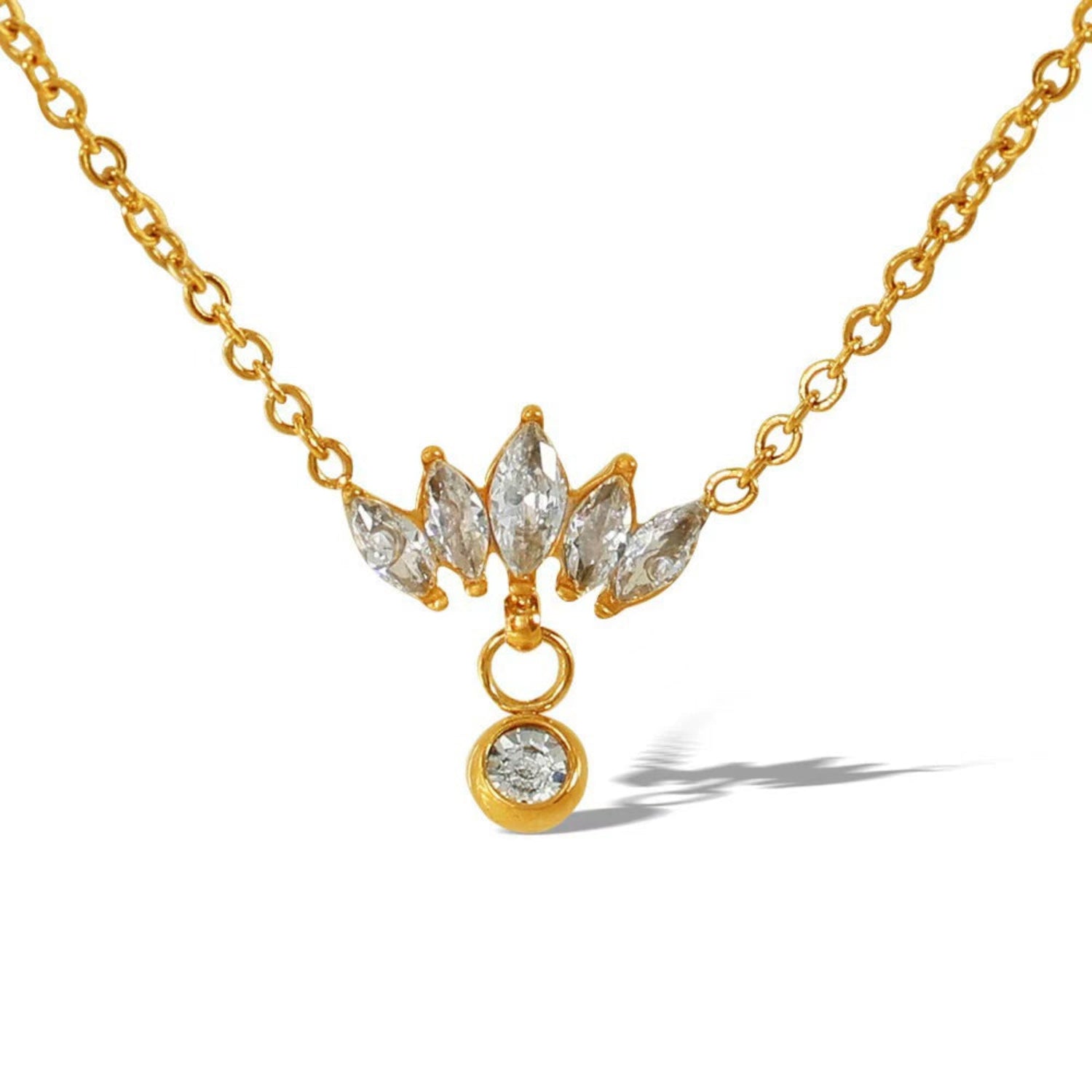 Gold Lotus Crystal Drop Necklace JLTN1839
