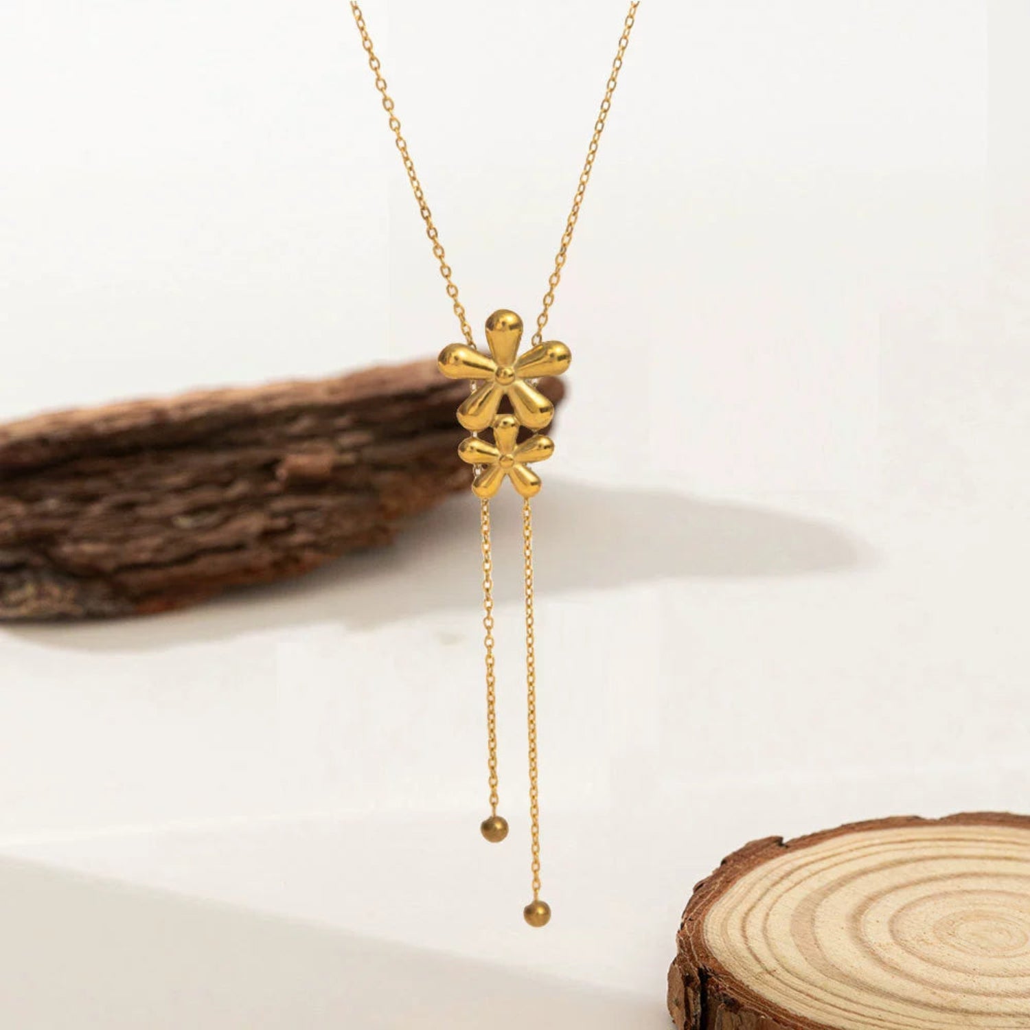 Double Flower Gold Lariat Necklace JLTN1843