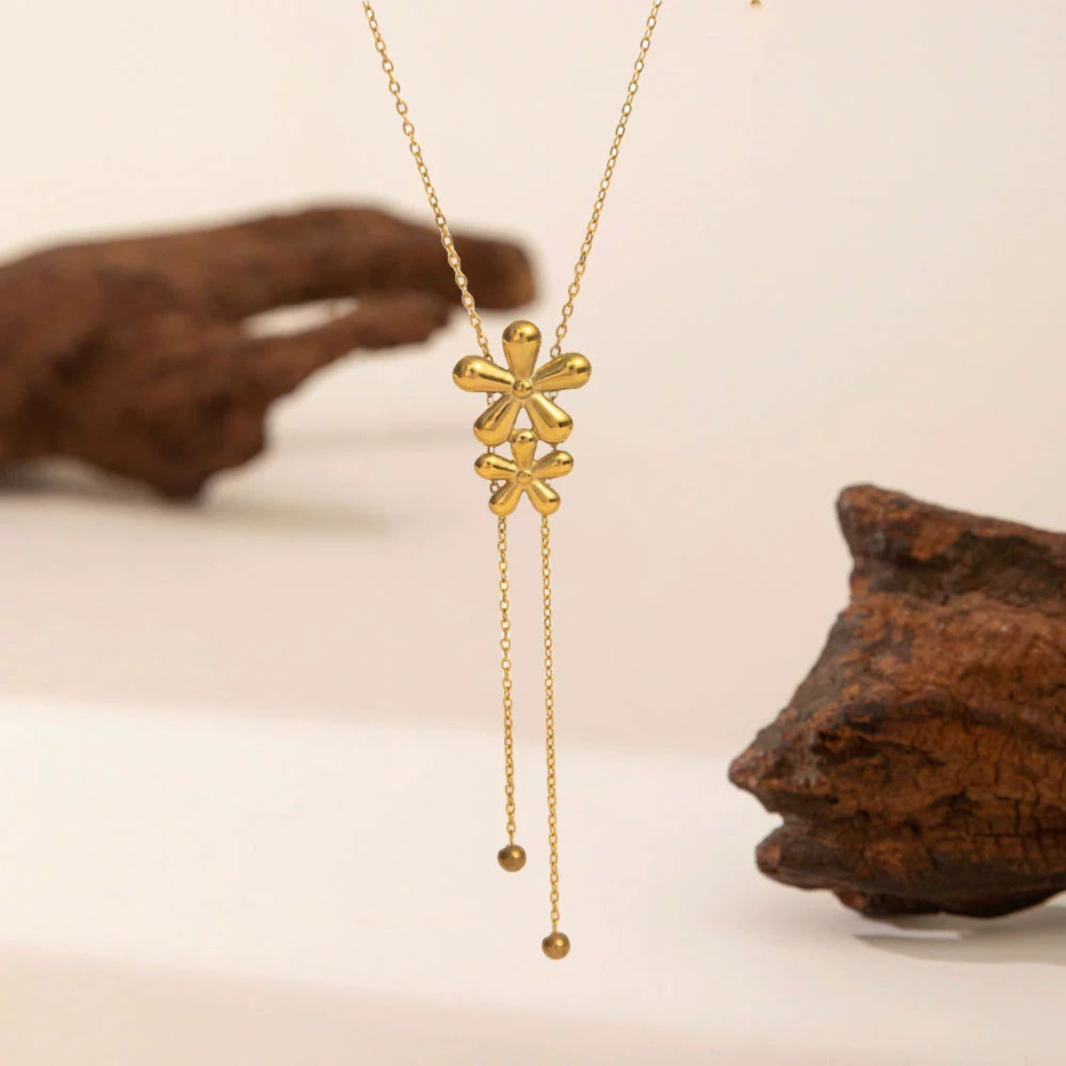 Double Flower Gold Lariat Necklace JLTN1843