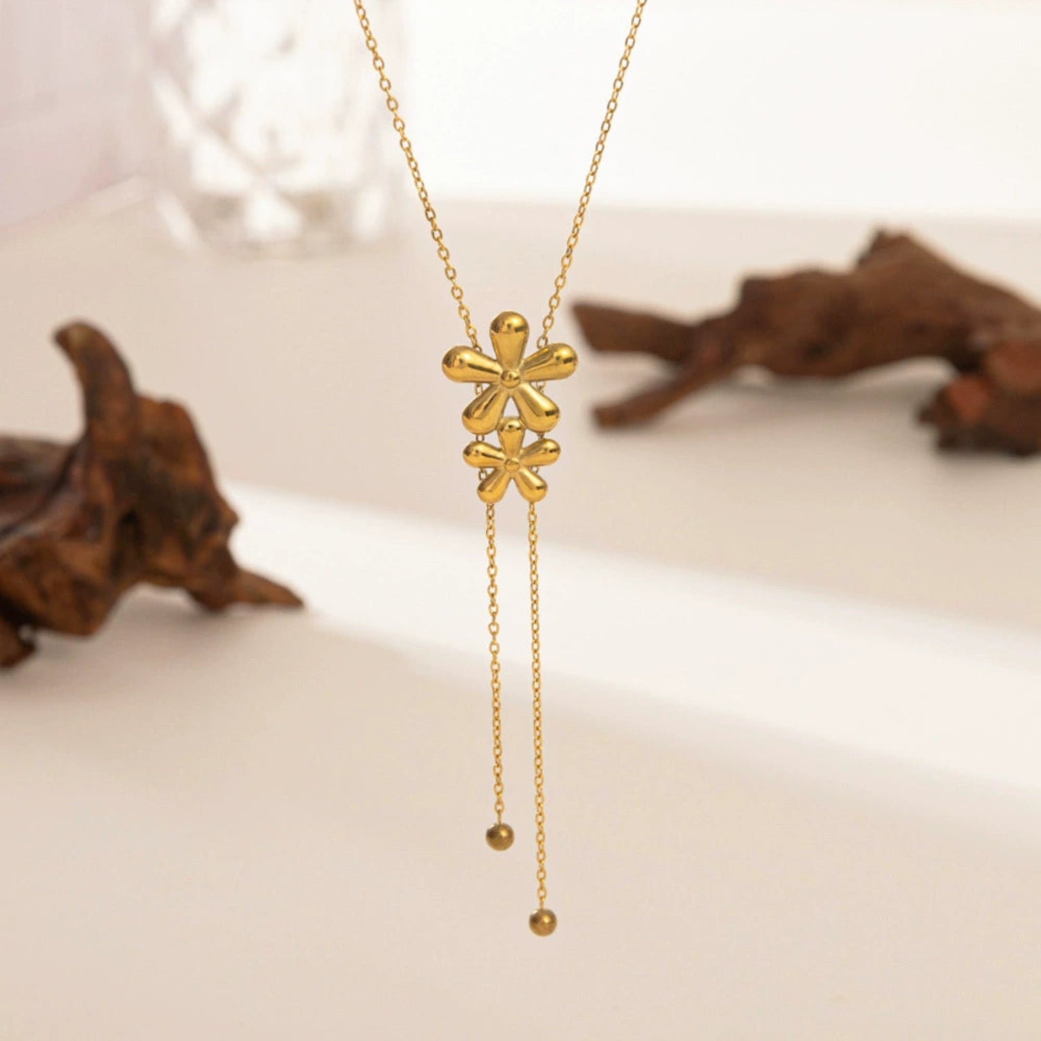 Double Flower Gold Lariat Necklace JLTN1843
