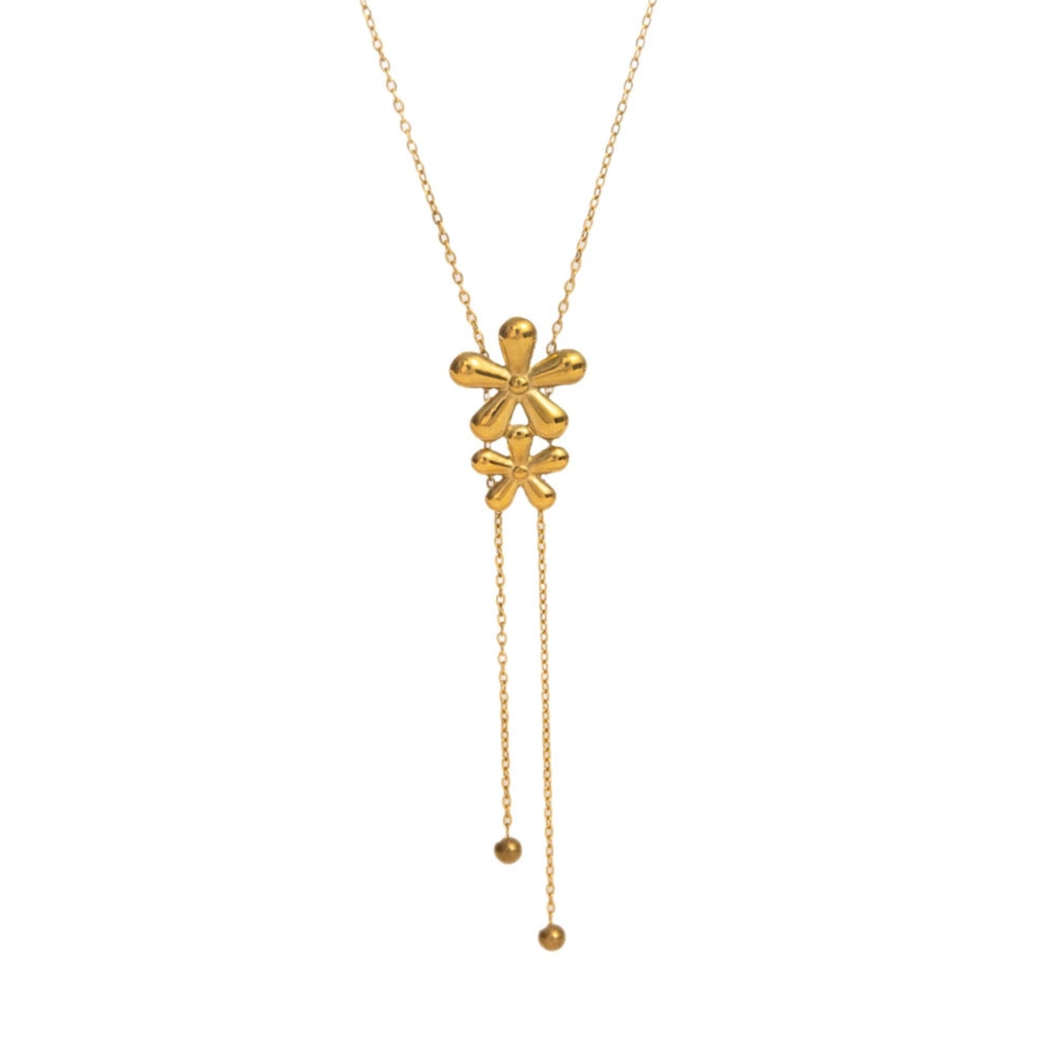 Double Flower Gold Lariat Necklace JLTN1843