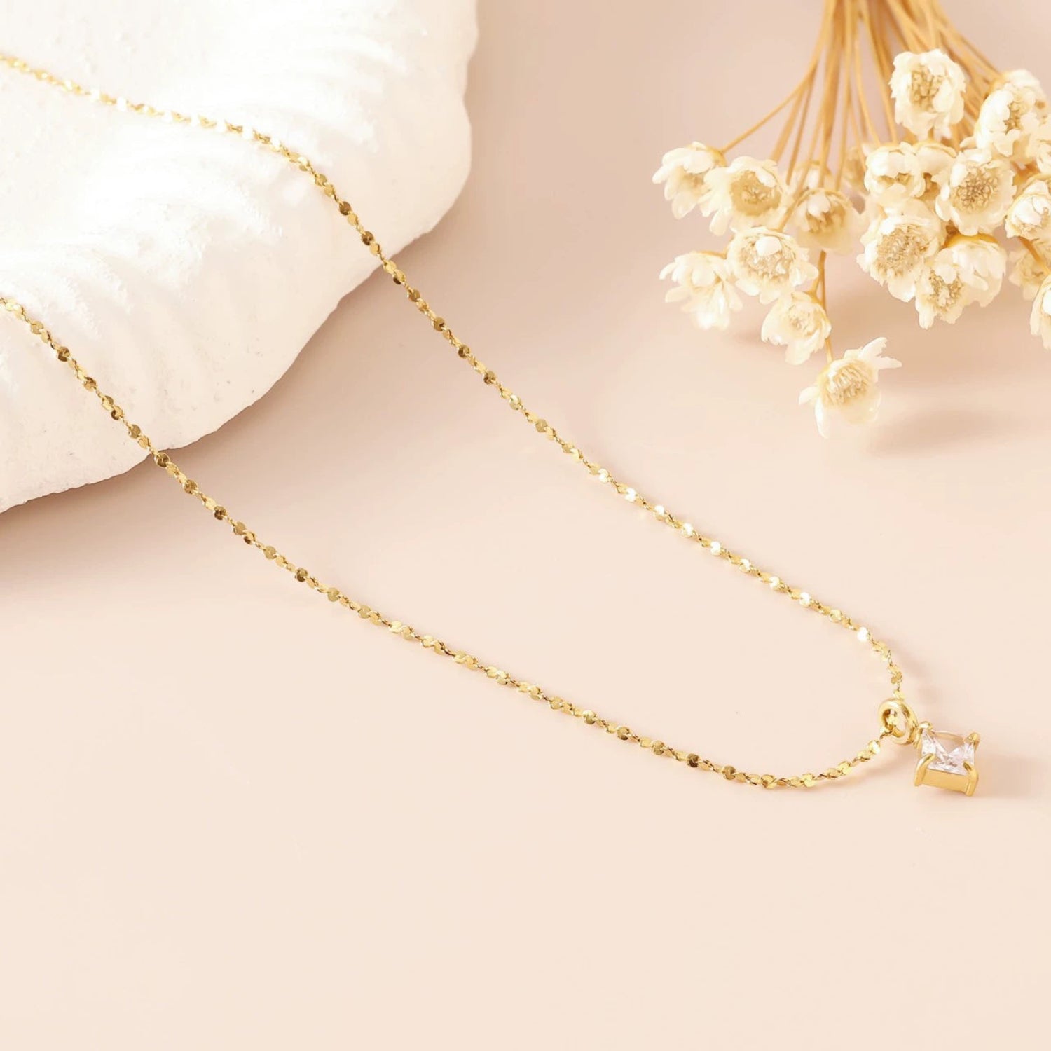 Gold Square Crystal Pendant Necklace JLTN1846