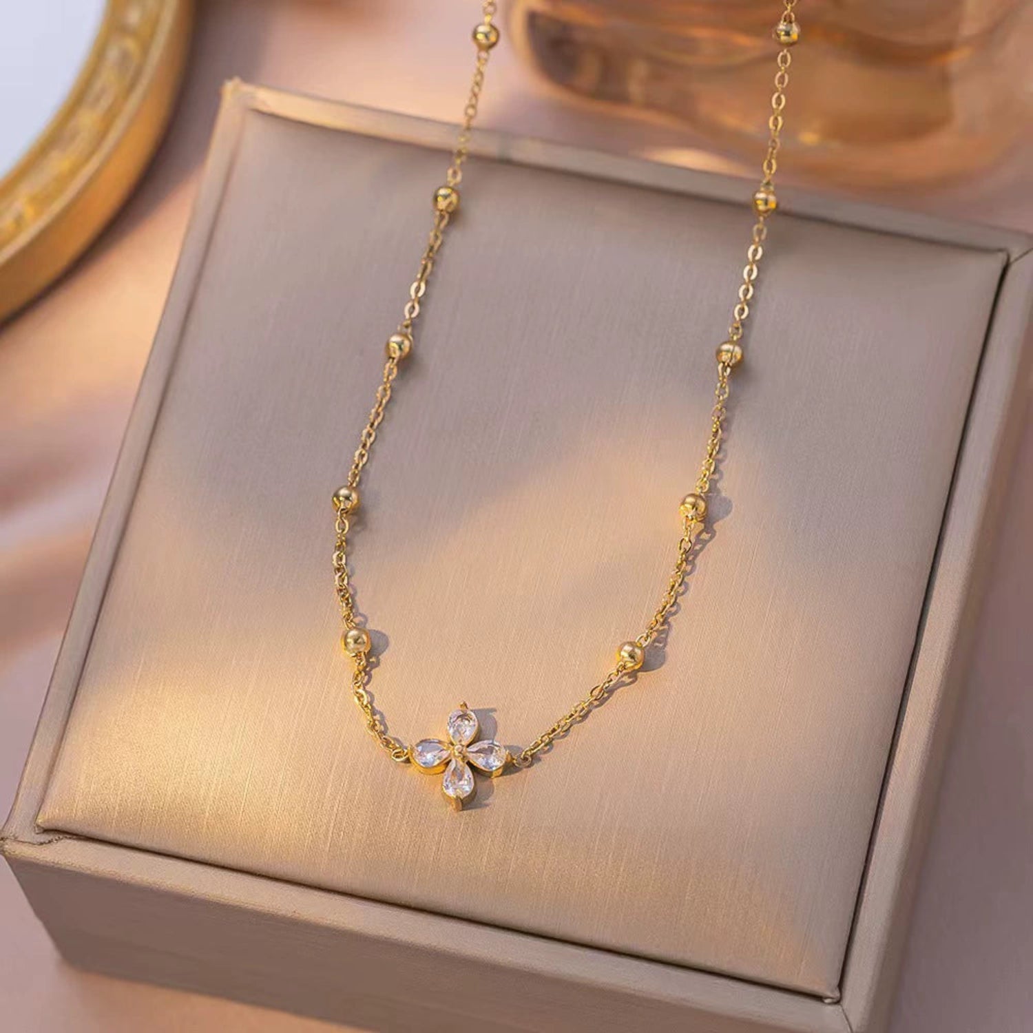 Gold Crystal Flower Station Necklace JLTN1848