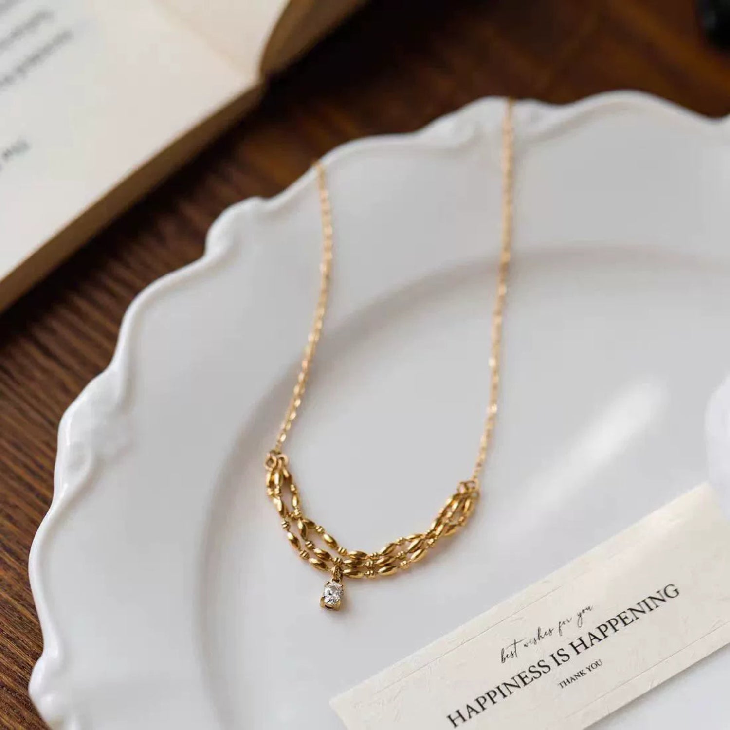Gold Triple-Strand Beaded Drop Necklace JLTN1849