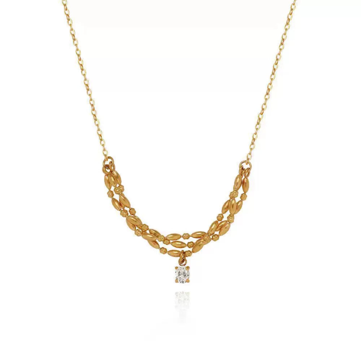 Gold Triple-Strand Beaded Drop Necklace JLTN1849