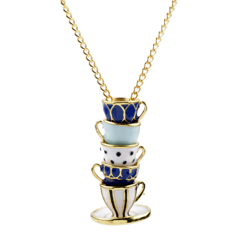 Whimsical Stacked Teacup Pendant Necklace JLTN1853