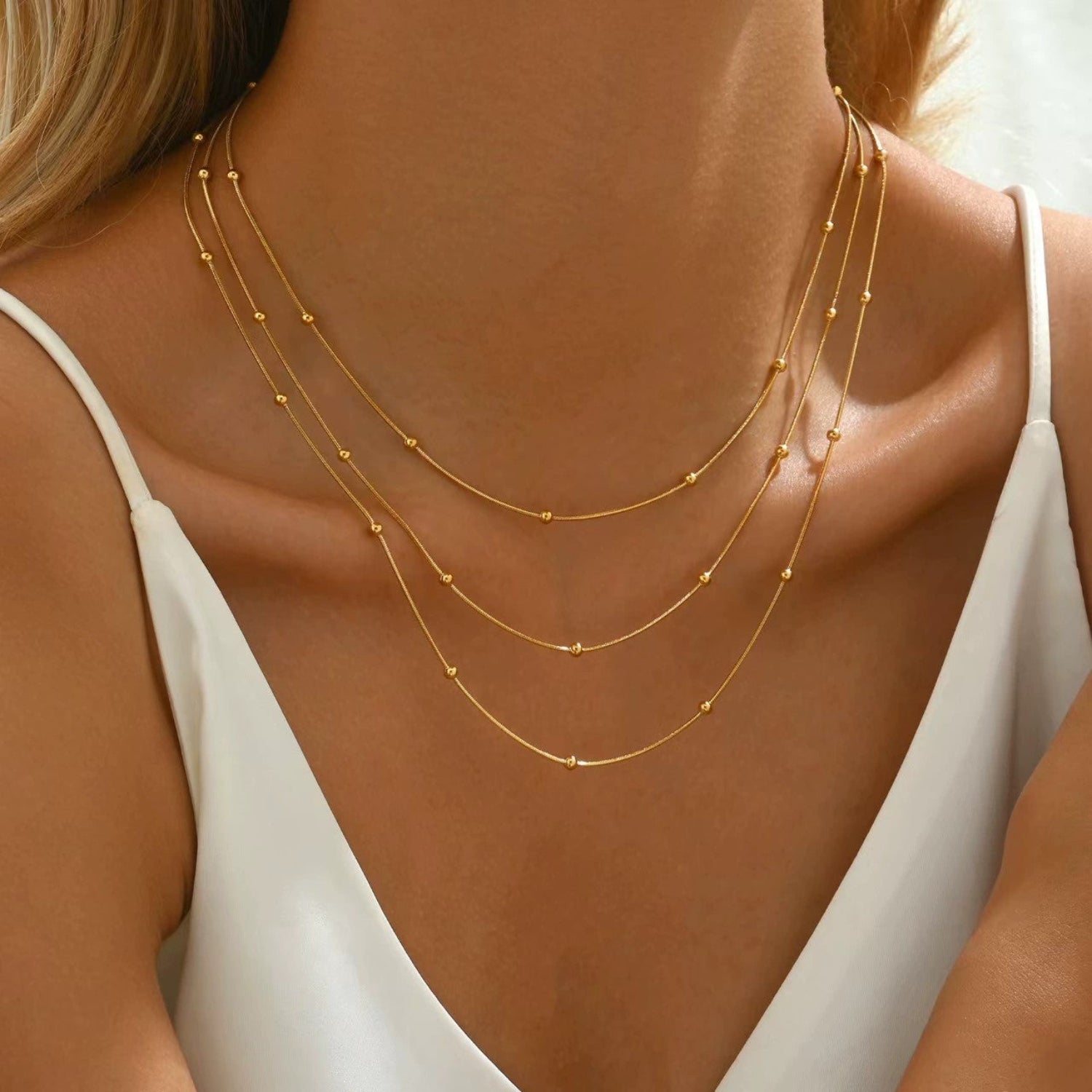 Gold Triple Layer Bead Necklace JLTN1858