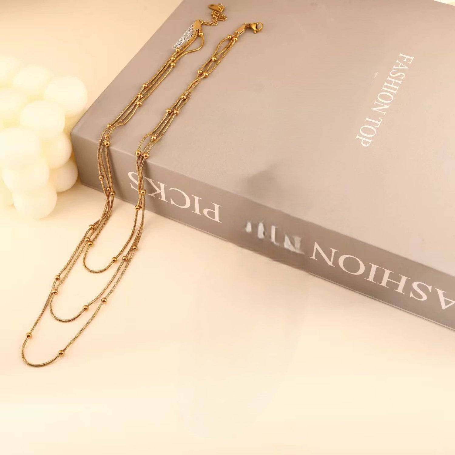 Gold Triple Layer Bead Necklace JLTN1858