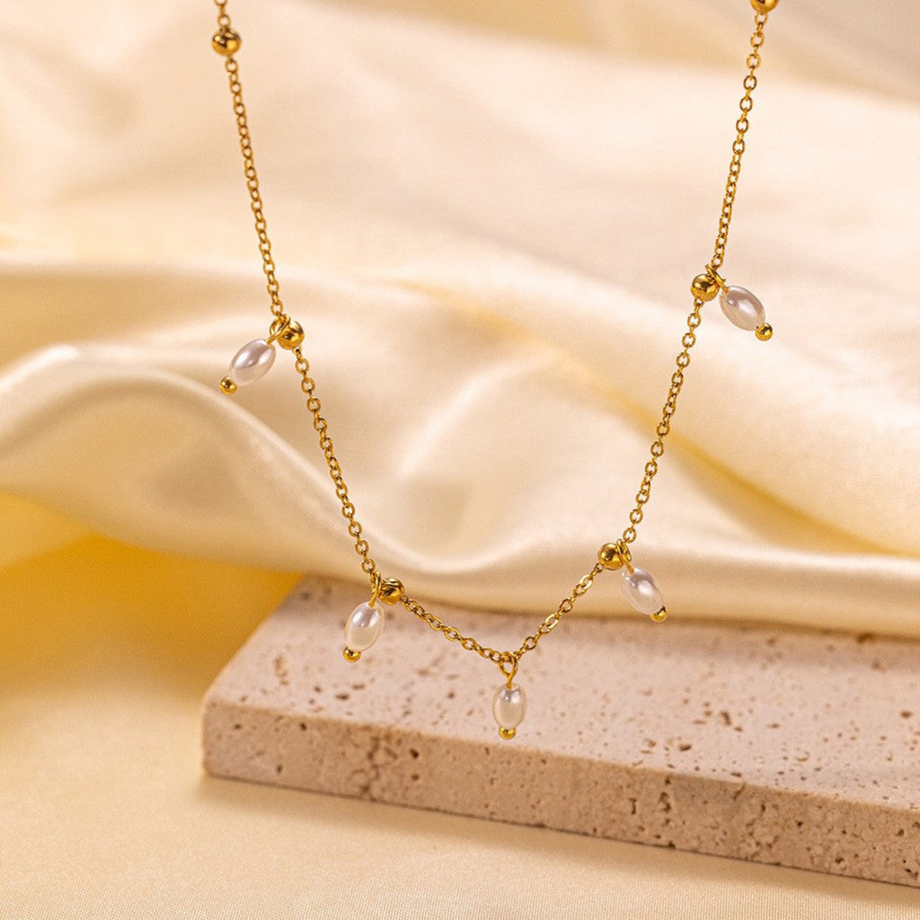 Gold Faux Pearl Dangle Necklace JLTN1859