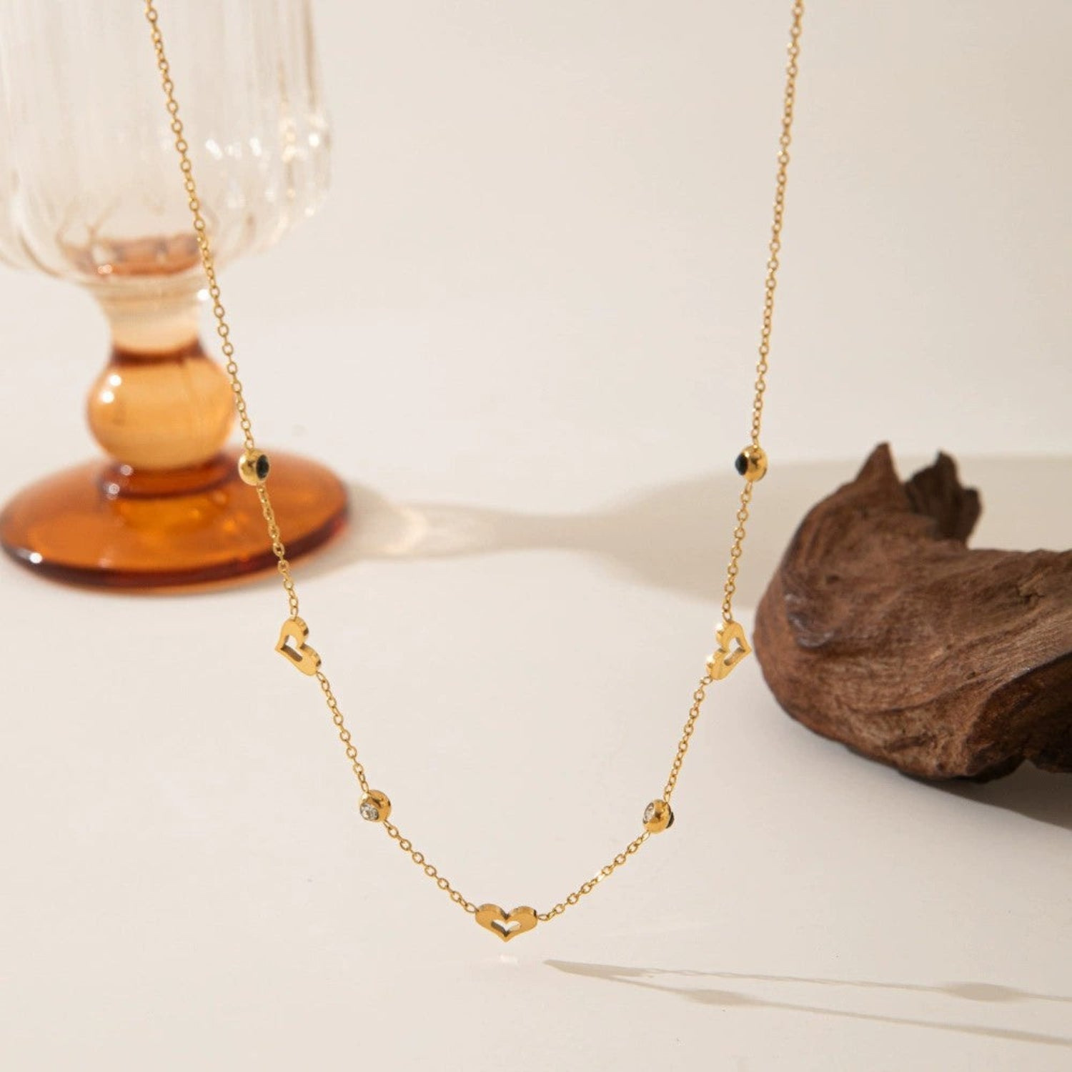Gold Heart Station Chain Necklace JLTN1863
