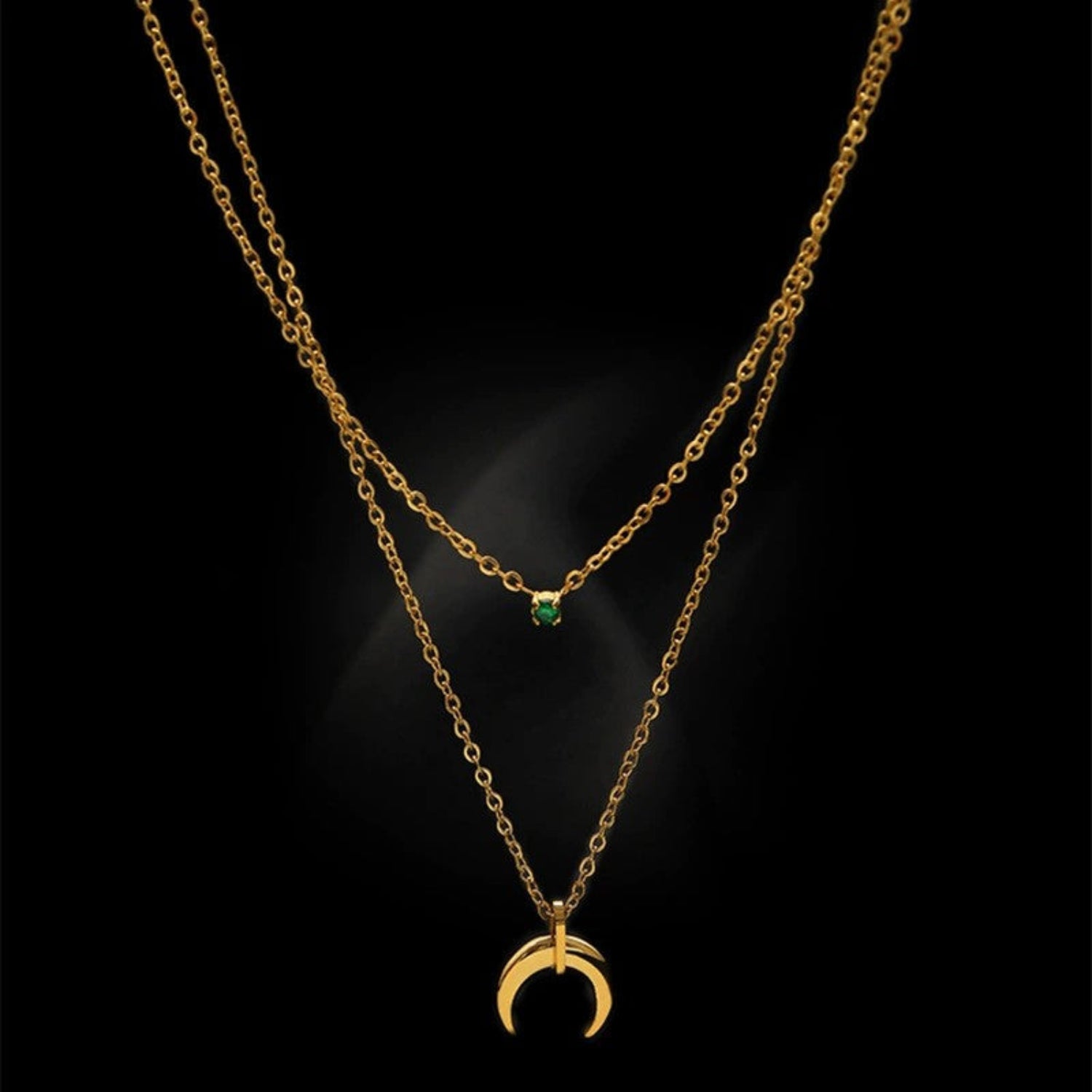 Gold Emerald Moon Layered Necklace JLTN1868