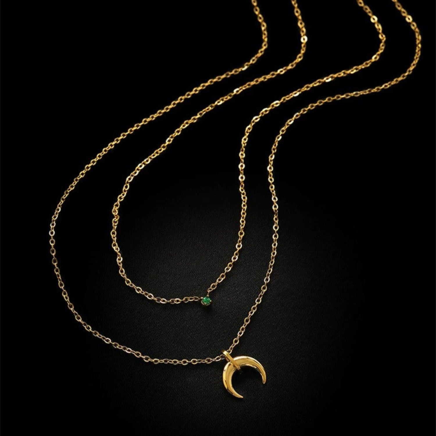 Gold Emerald Moon Layered Necklace JLTN1868