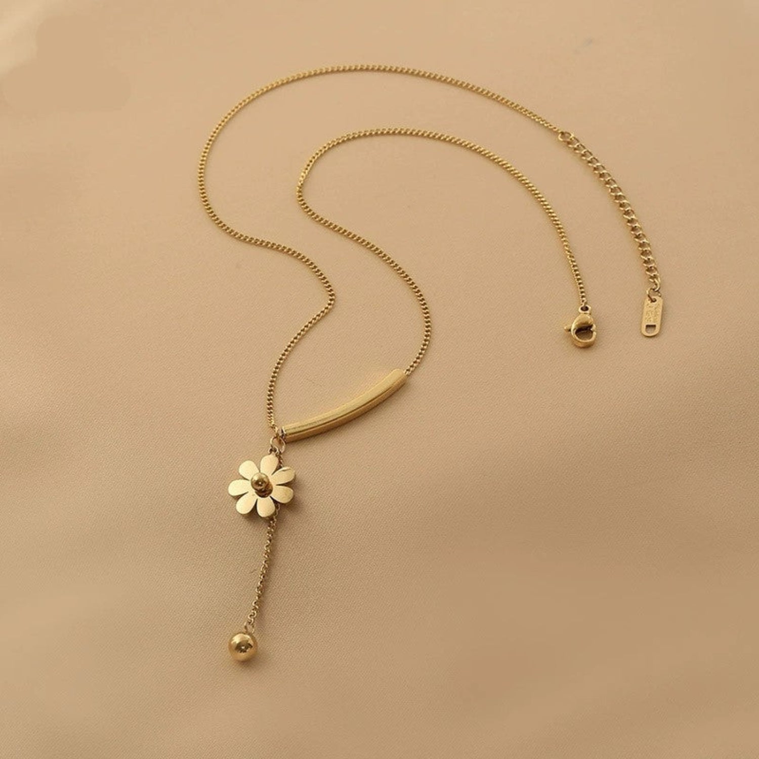 Gold Floral Tassel Drop Necklace JLTN1871