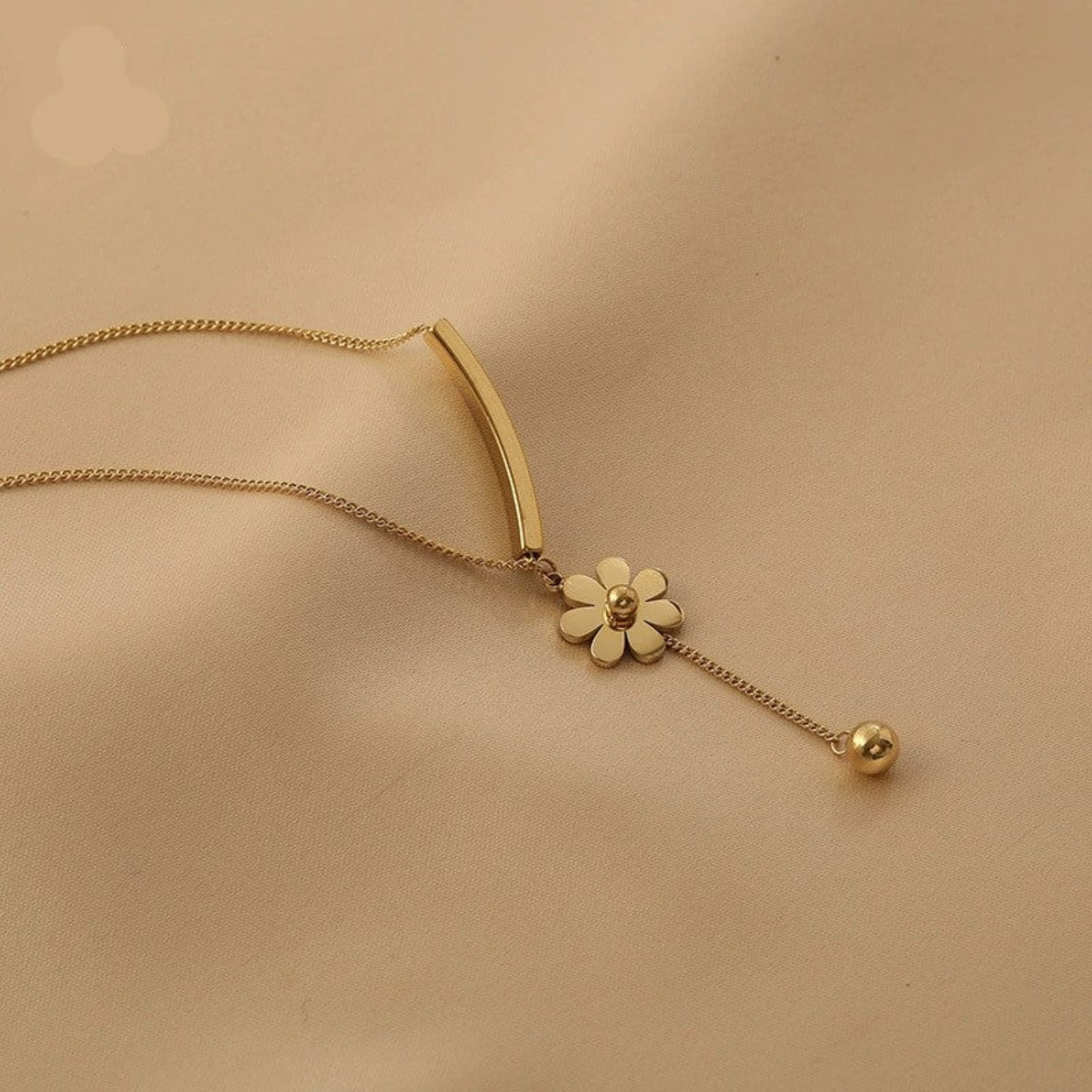 Gold Floral Tassel Drop Necklace JLTN1871