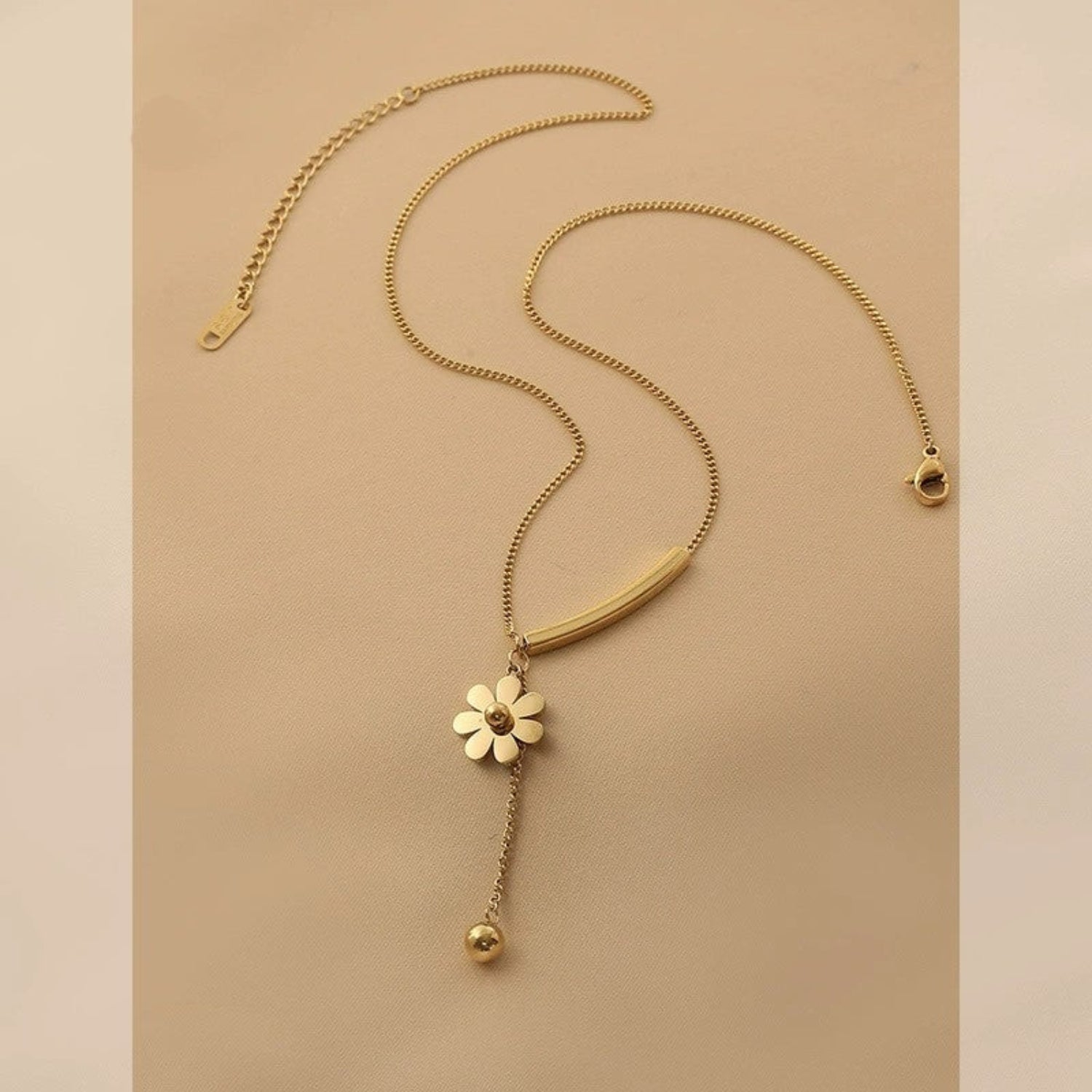 Gold Floral Tassel Drop Necklace JLTN1871