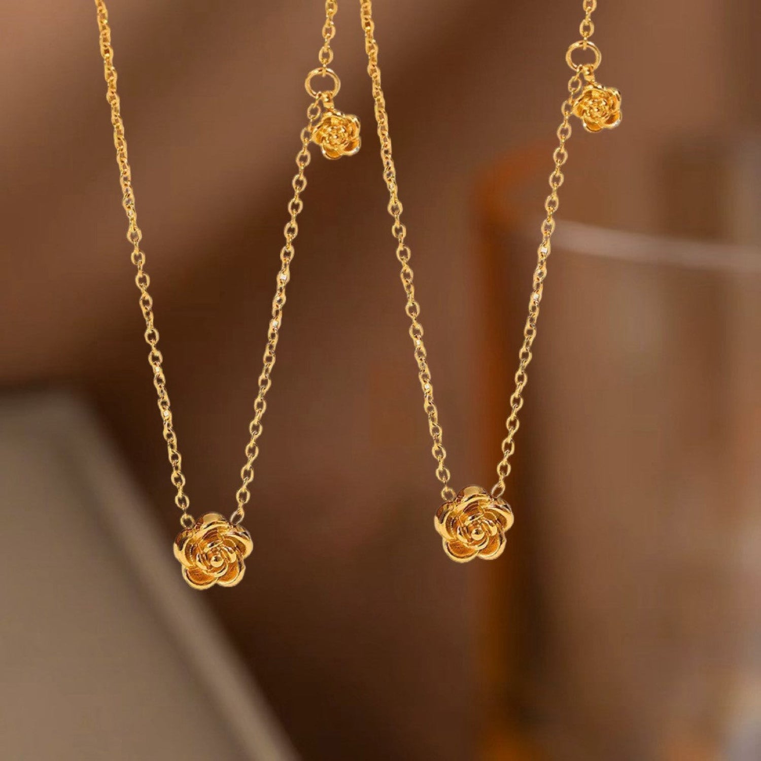 Gold Rose Charm Pendant Necklace JLTN1872