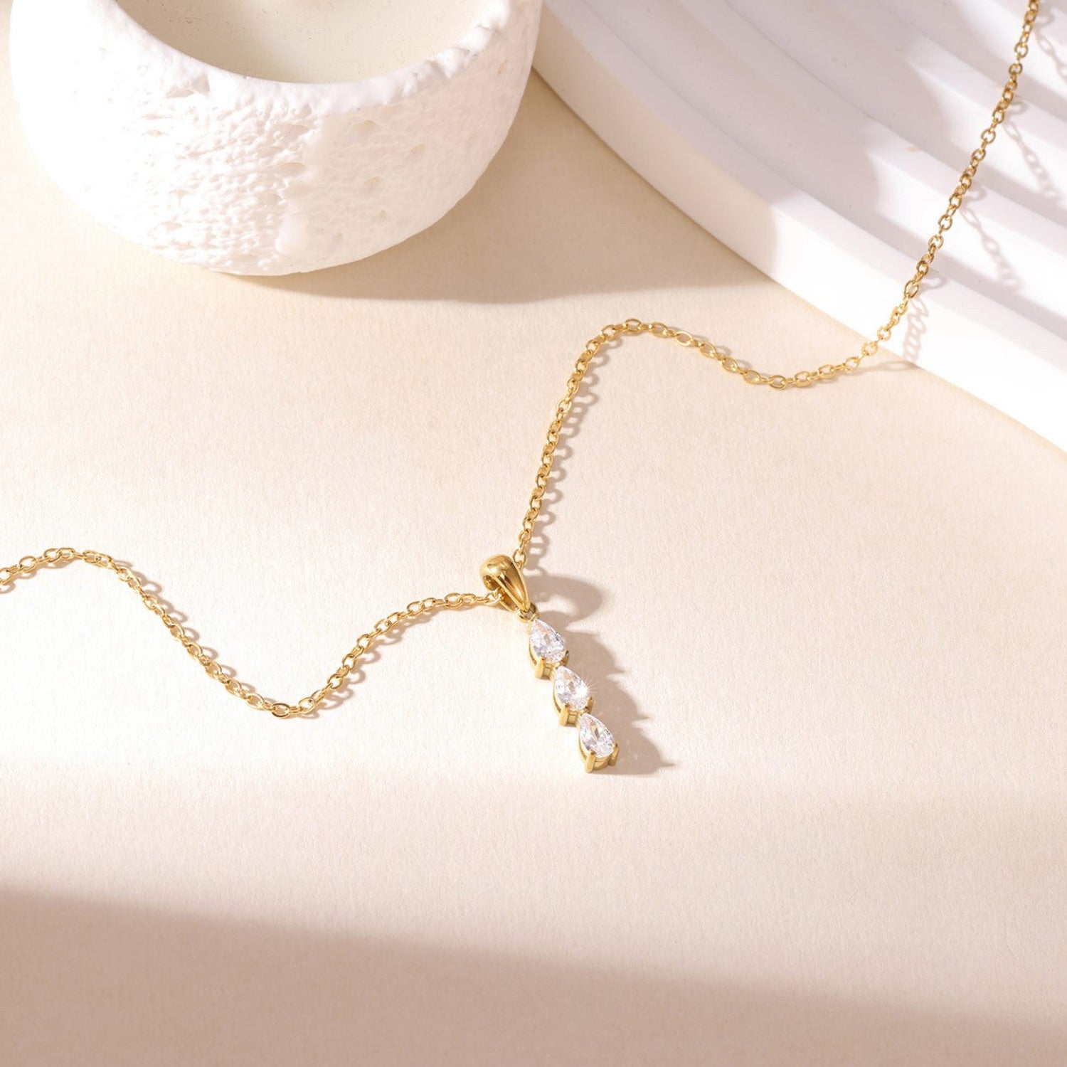 Triple Drop Zirconia Gold Necklace JLTN1877