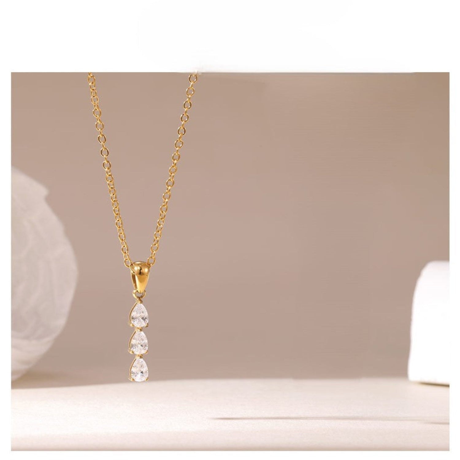 Triple Drop Zirconia Gold Necklace JLTN1877